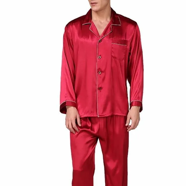 2019 Hot Sales Men's Stain Silk Pajama Set Men Pajamas Silk Sleepwear MaleModern Style Soft Cozy Satin Nightgown Male Clothes