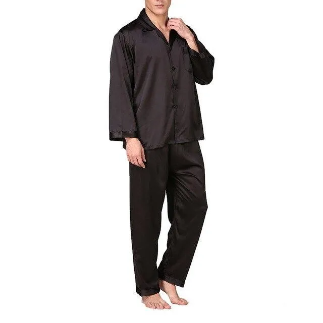 2019 Hot Sales Men's Stain Silk Pajama Set Men Pajamas Silk Sleepwear MaleModern Style Soft Cozy Satin Nightgown Male Clothes