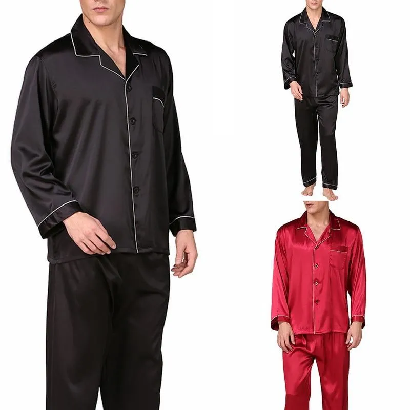 2019 Hot Sales Men's Stain Silk Pajama Set Men Pajamas Silk Sleepwear MaleModern Style Soft Cozy Satin Nightgown Male Clothes