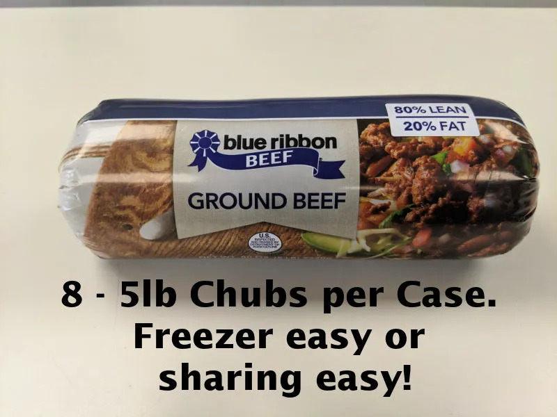 40 lb Case of 80/20 Natural Ground Beef (in 8 - 5lb Chubs)