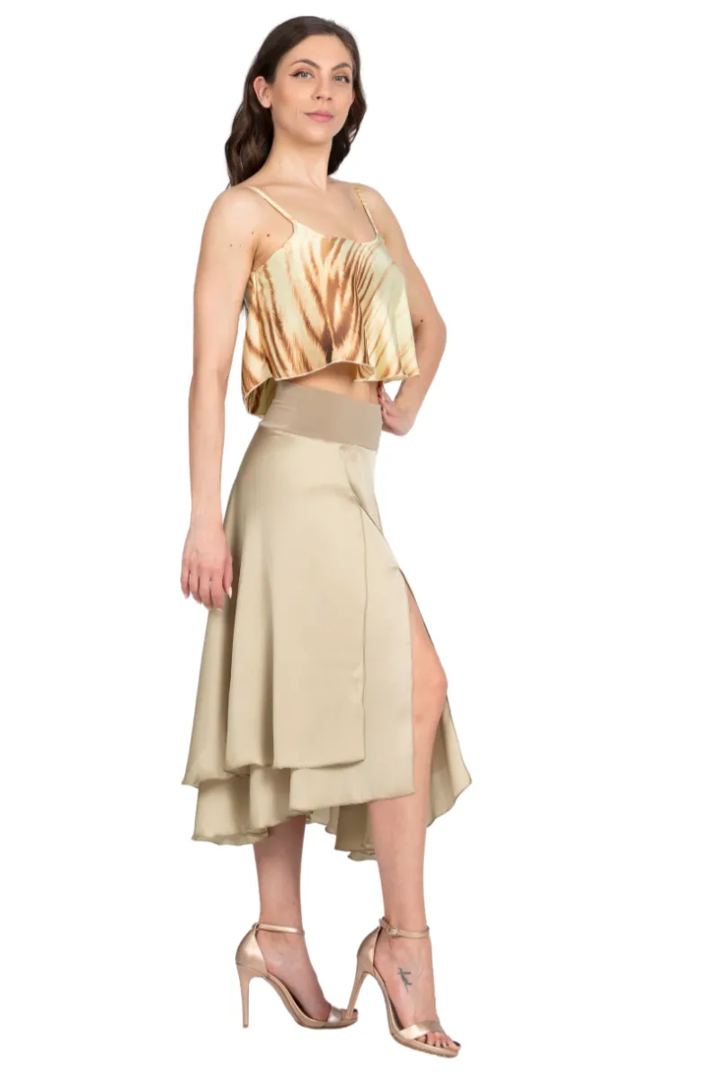 Abstract Animal Print Satin Loose Crop Top