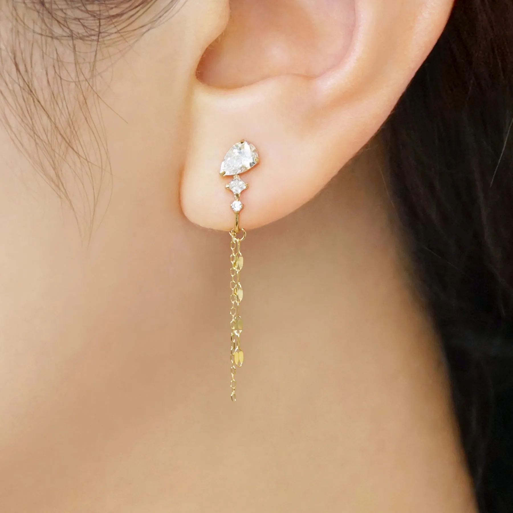 [Airy Clip-On Earrings] 10K Multi-Shape 3-Stone Earrings (Yellow Gold)