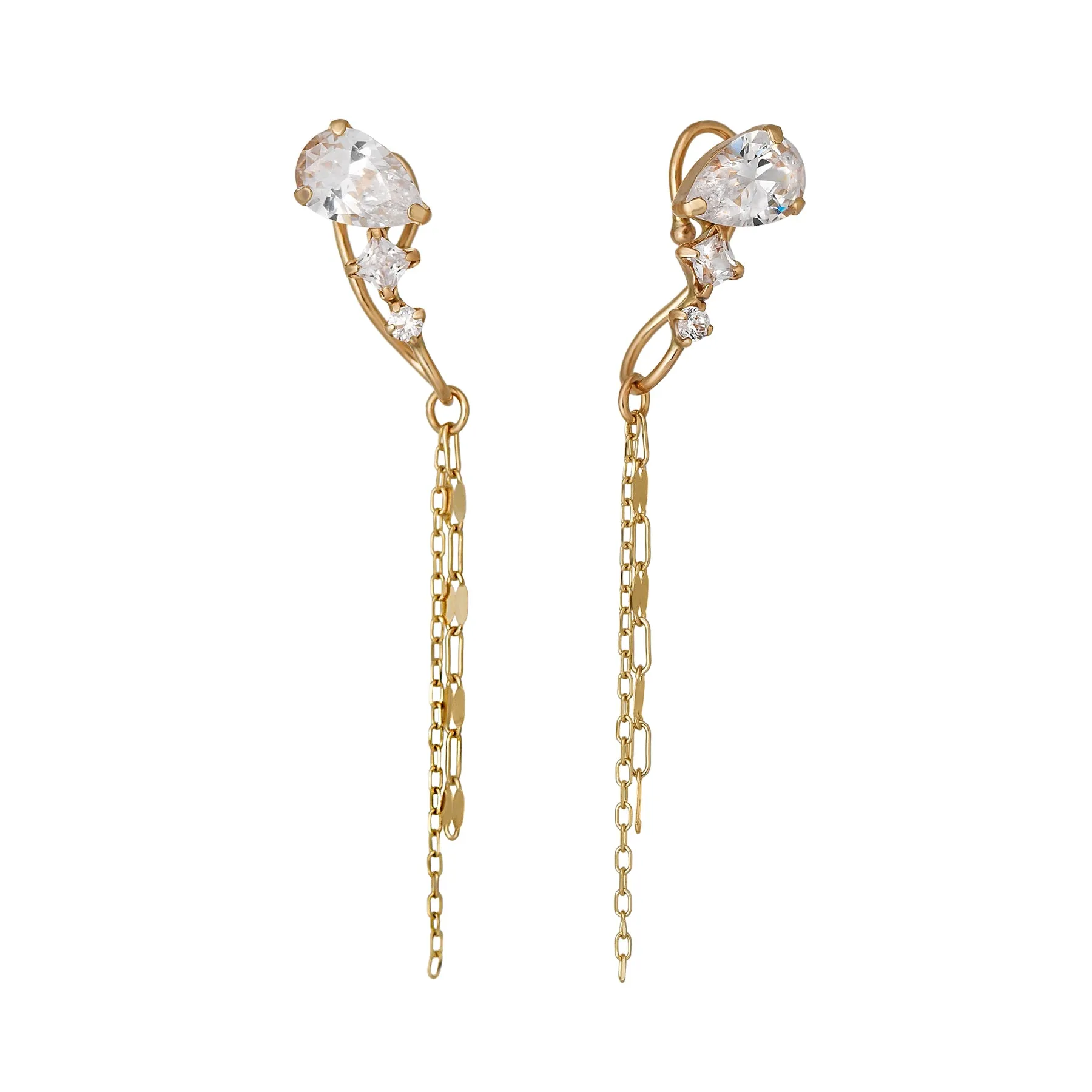 [Airy Clip-On Earrings] 10K Multi-Shape 3-Stone Earrings (Yellow Gold)