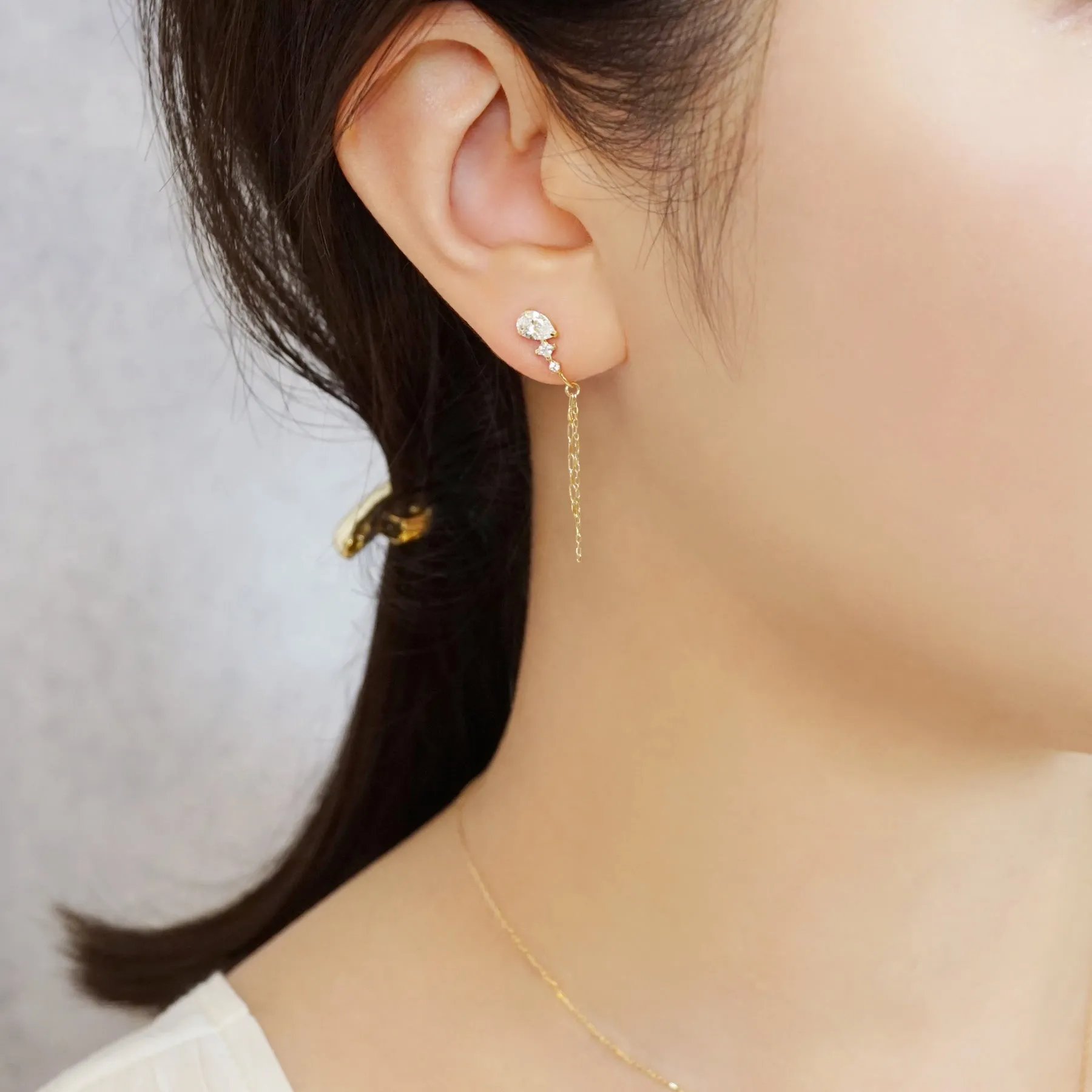 [Airy Clip-On Earrings] 10K Multi-Shape 3-Stone Earrings (Yellow Gold)