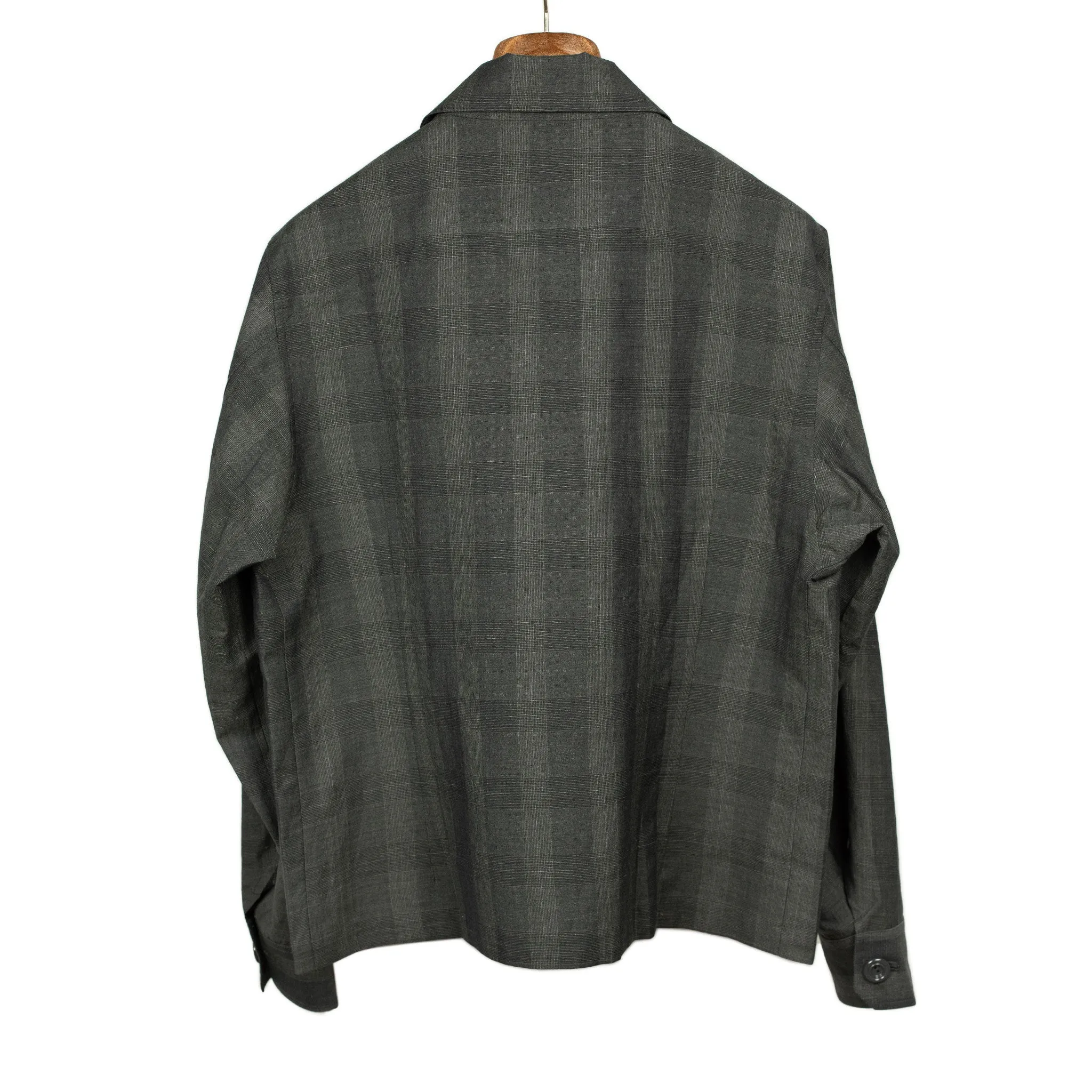 Balio shirt jacket in deadstock charcoal plaid wool linen