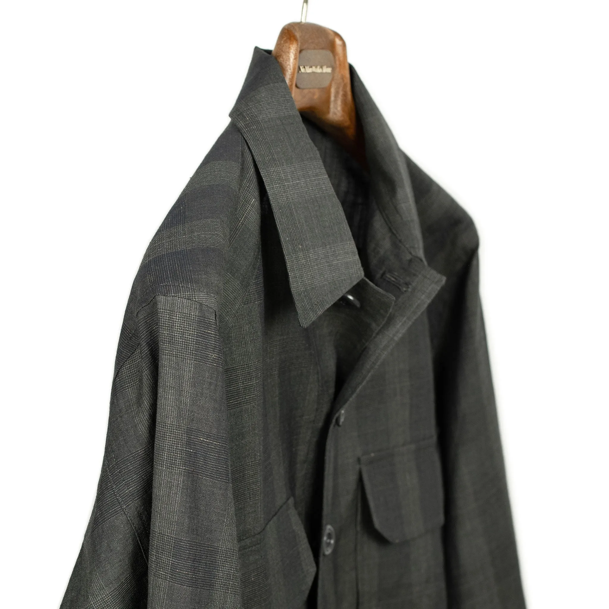 Balio shirt jacket in deadstock charcoal plaid wool linen