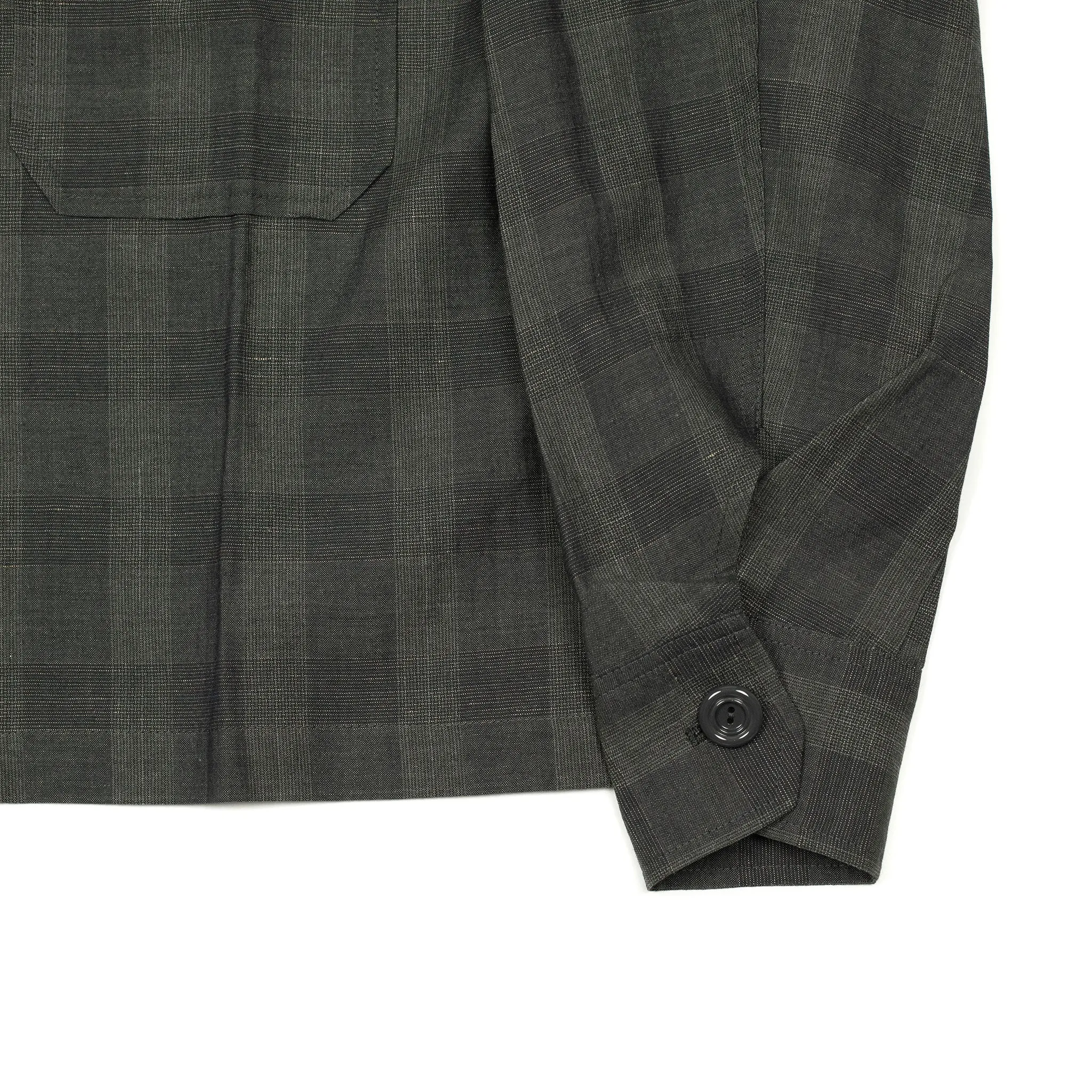 Balio shirt jacket in deadstock charcoal plaid wool linen