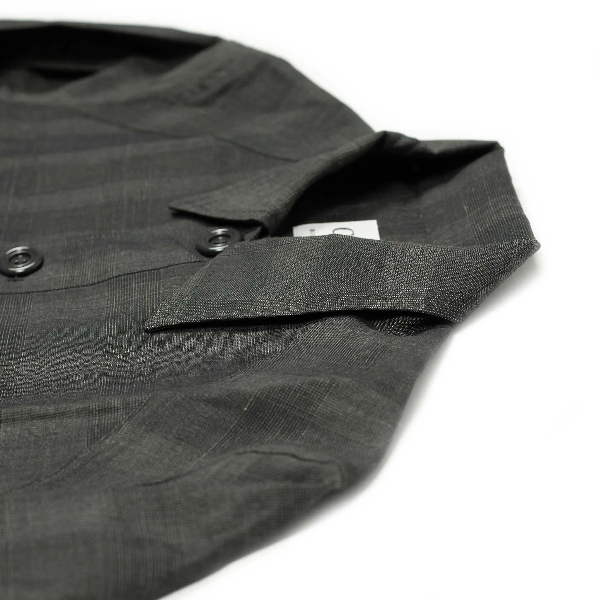 Balio shirt jacket in deadstock charcoal plaid wool linen