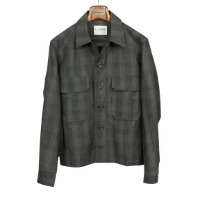 Balio shirt jacket in deadstock charcoal plaid wool linen