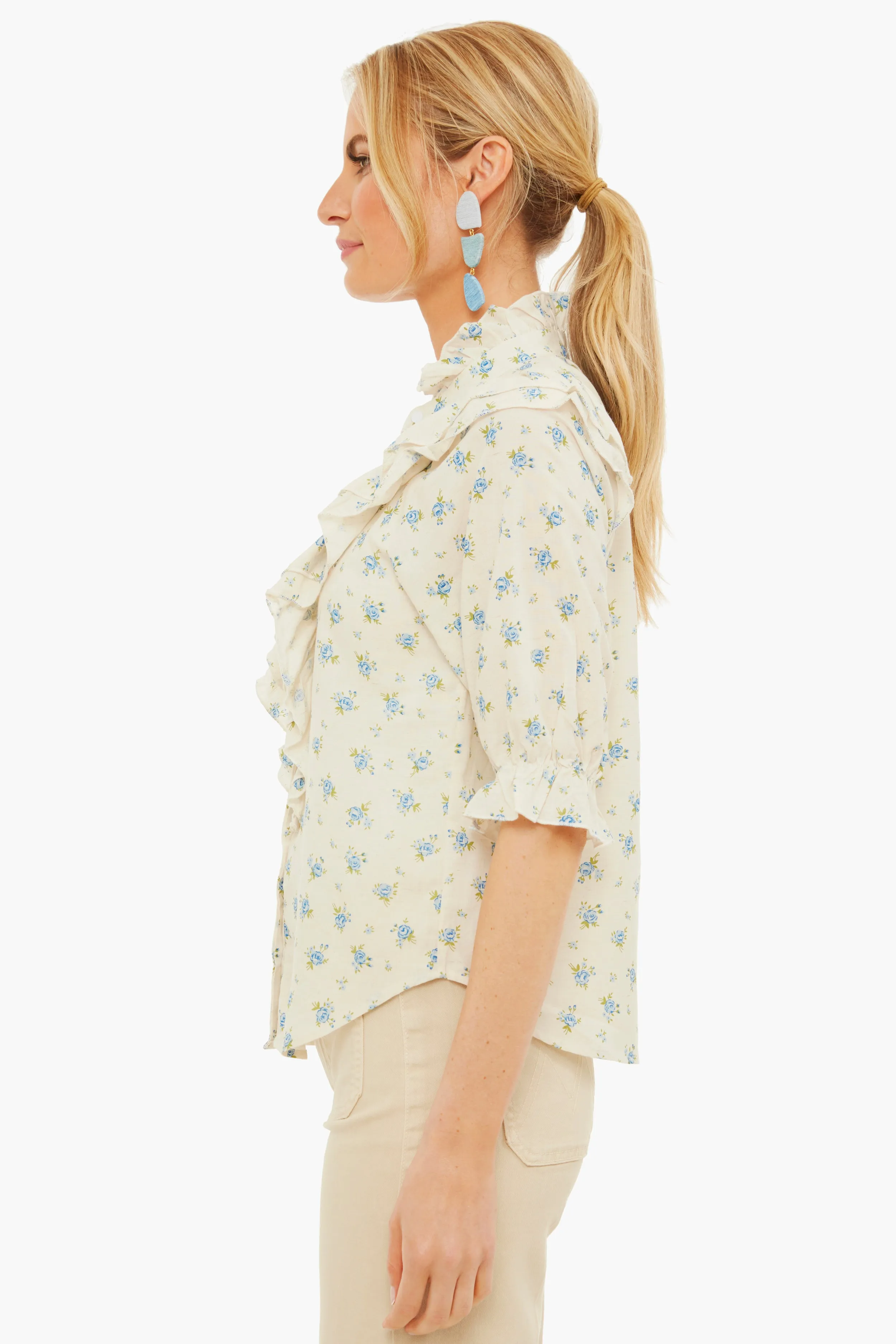 Beige Blue Jill Ruffle Shirt