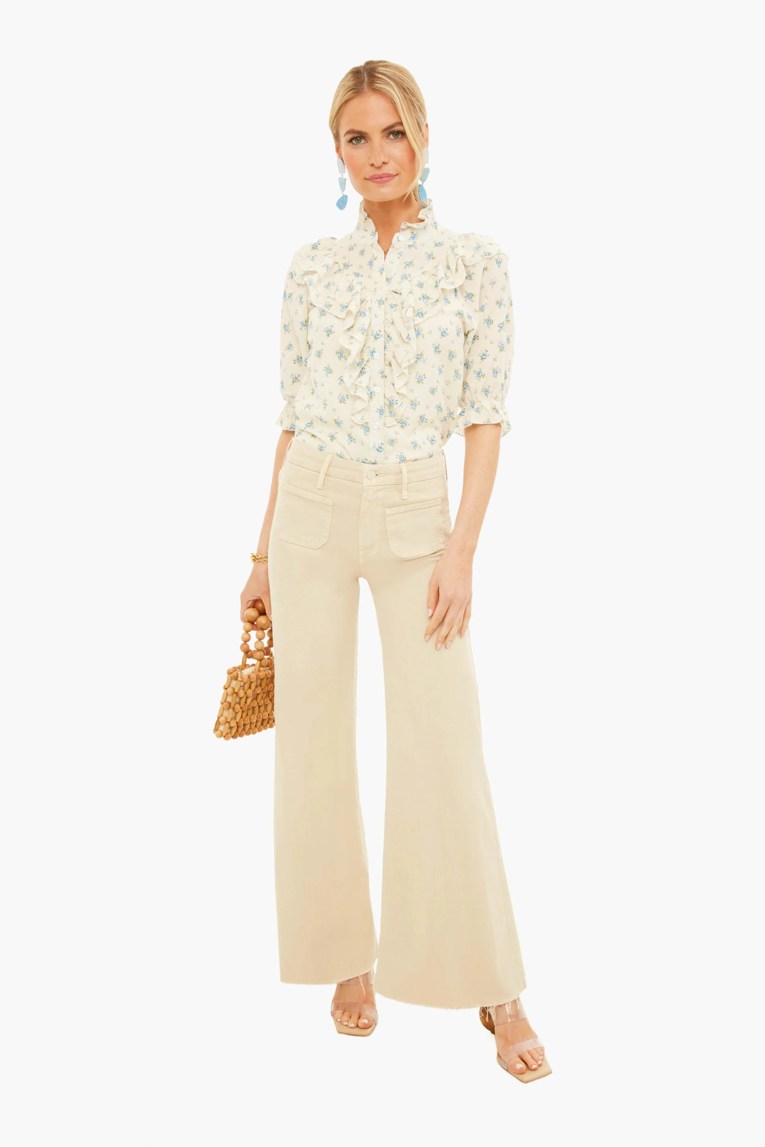 Beige Blue Jill Ruffle Shirt