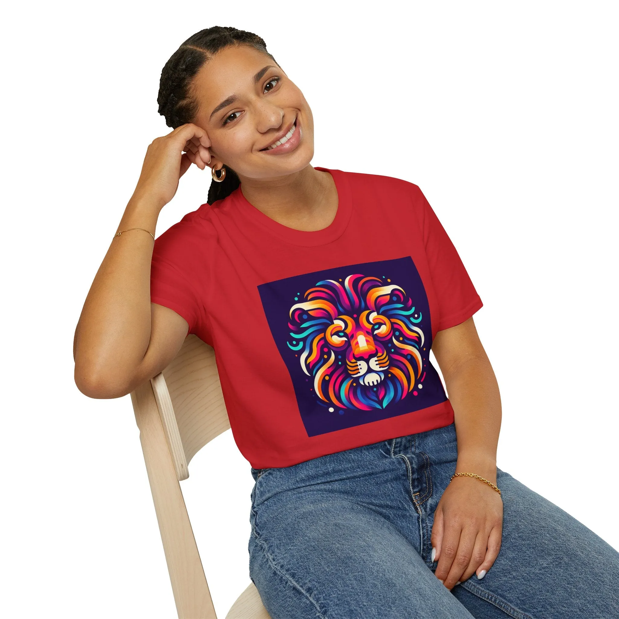Colorful Lion Unisex Softstyle T-Shirt - Vibrant Animal Art Tee