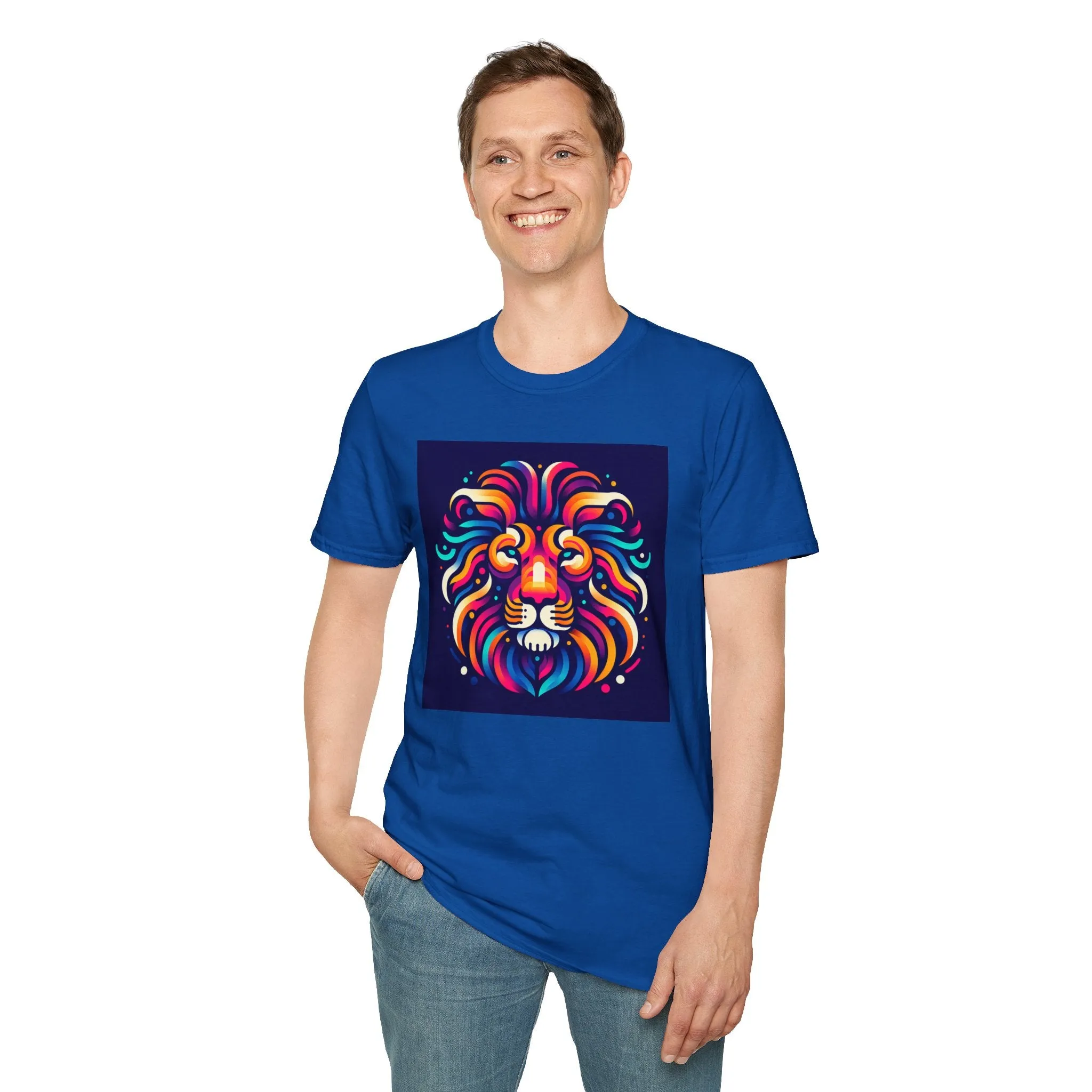 Colorful Lion Unisex Softstyle T-Shirt - Vibrant Animal Art Tee