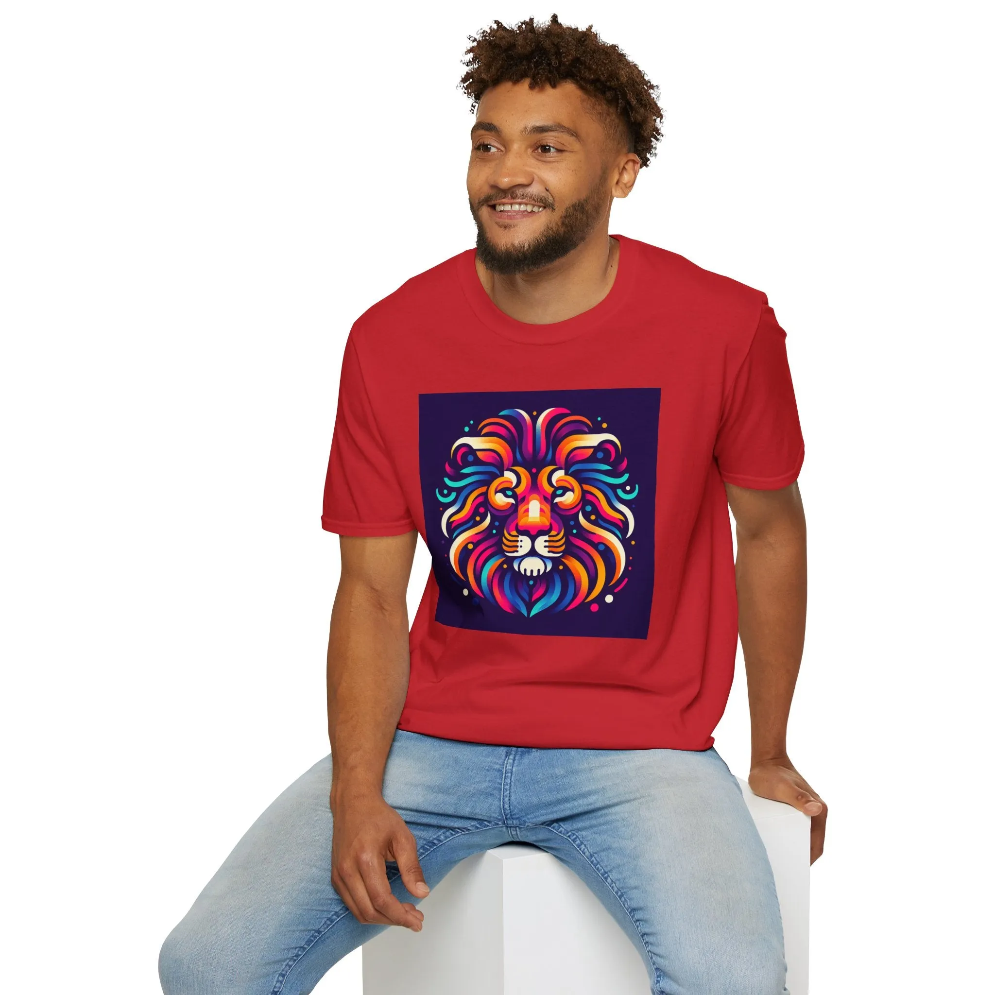 Colorful Lion Unisex Softstyle T-Shirt - Vibrant Animal Art Tee
