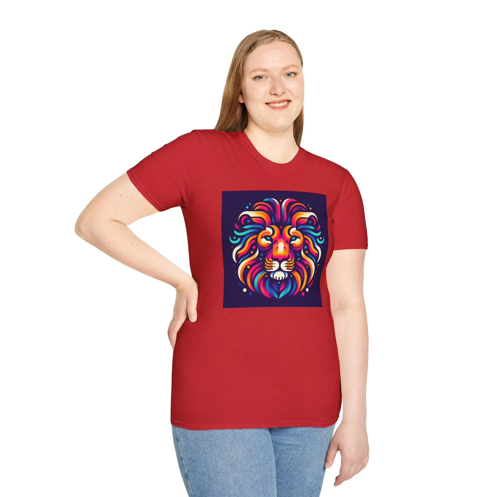 Colorful Lion Unisex Softstyle T-Shirt - Vibrant Animal Art Tee