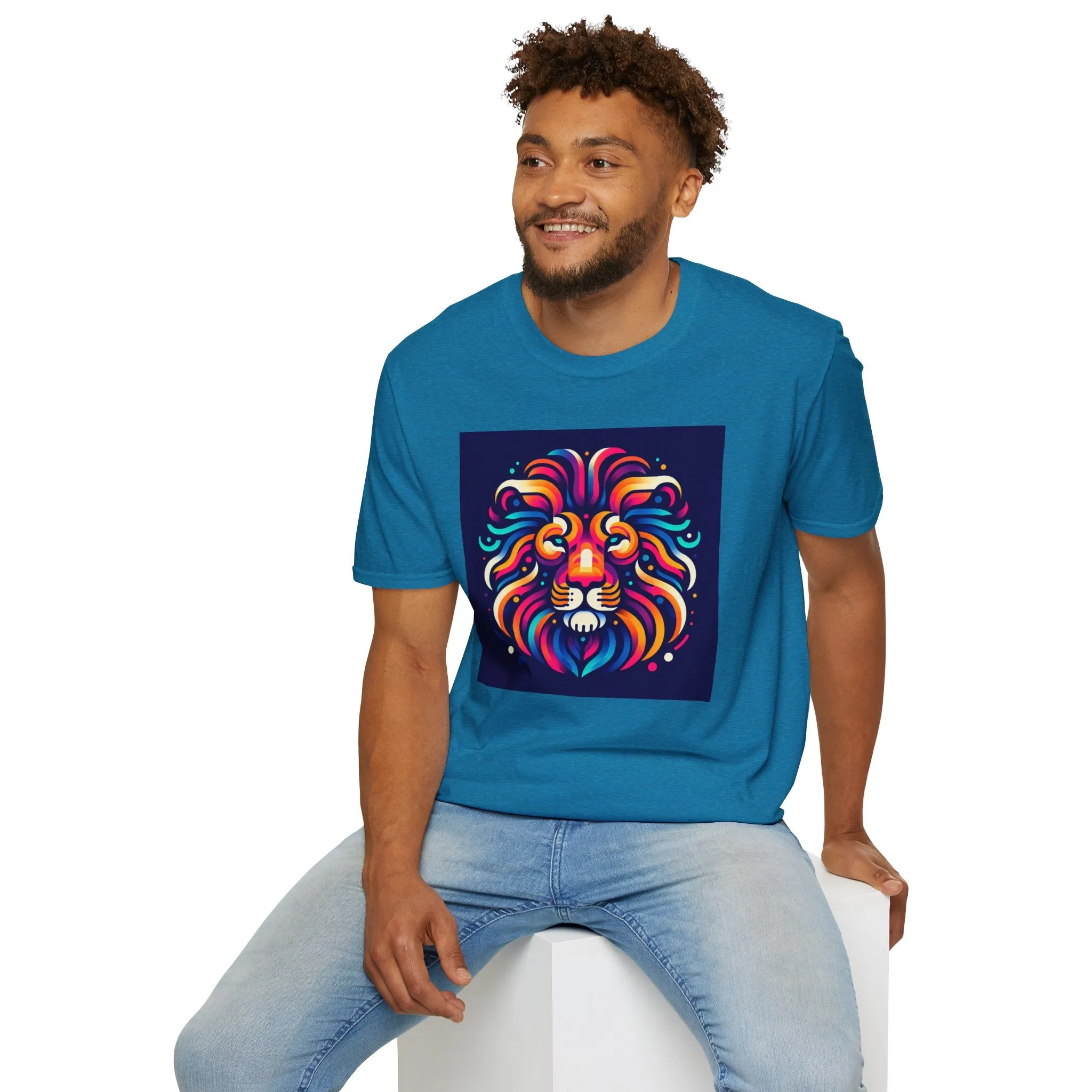 Colorful Lion Unisex Softstyle T-Shirt - Vibrant Animal Art Tee