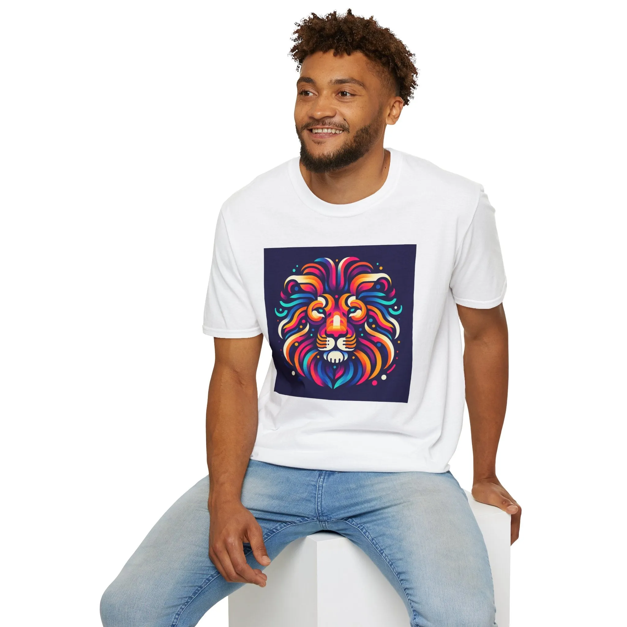 Colorful Lion Unisex Softstyle T-Shirt - Vibrant Animal Art Tee