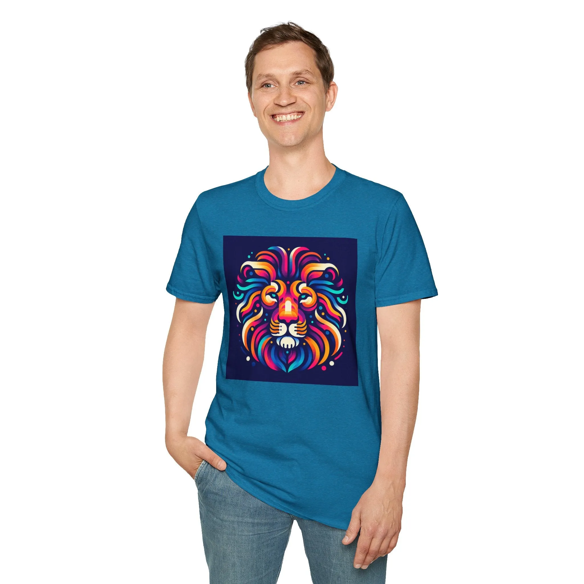 Colorful Lion Unisex Softstyle T-Shirt - Vibrant Animal Art Tee