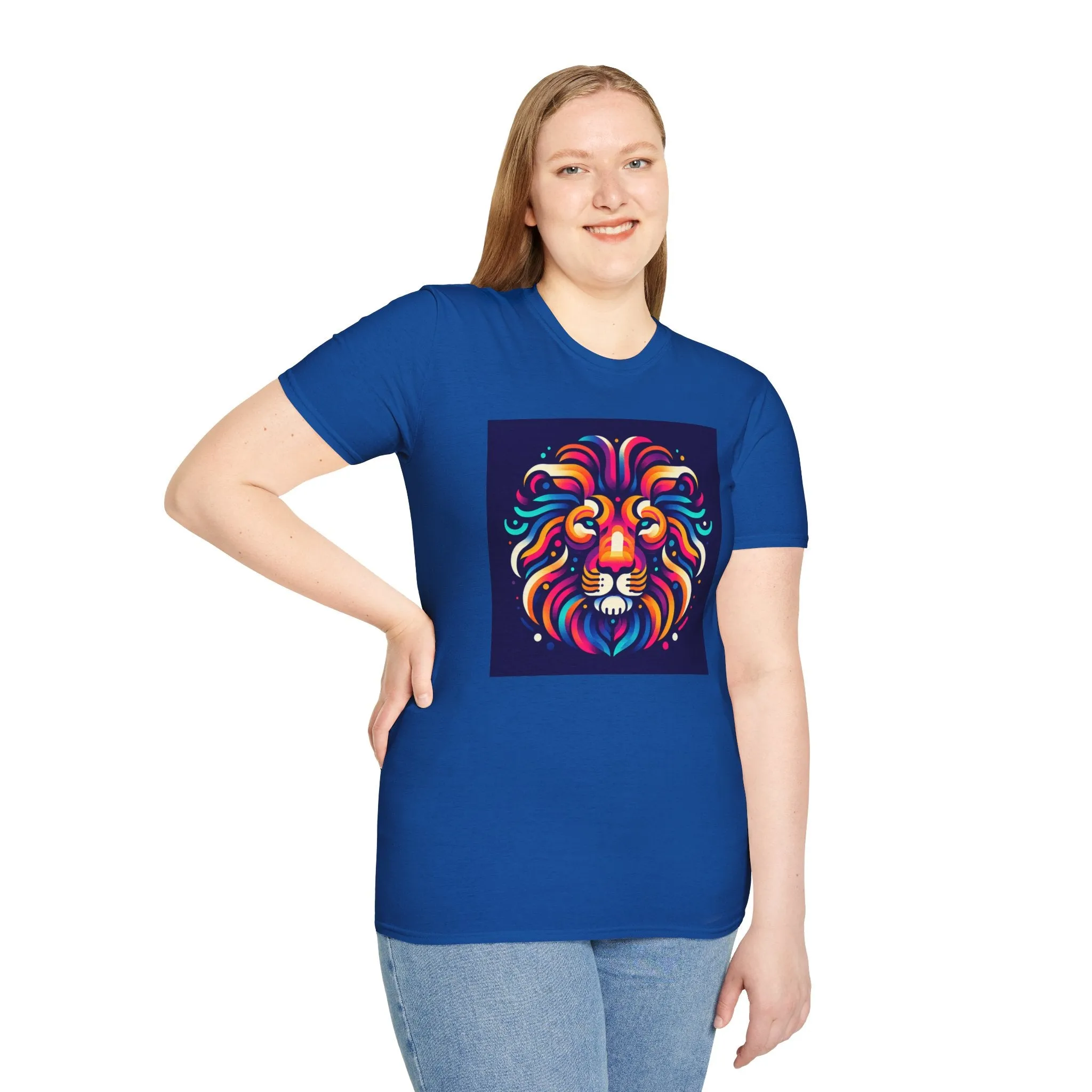 Colorful Lion Unisex Softstyle T-Shirt - Vibrant Animal Art Tee