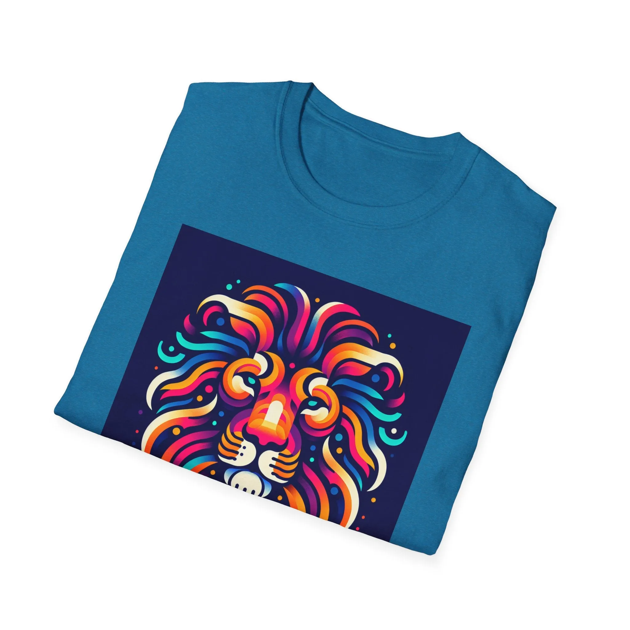 Colorful Lion Unisex Softstyle T-Shirt - Vibrant Animal Art Tee