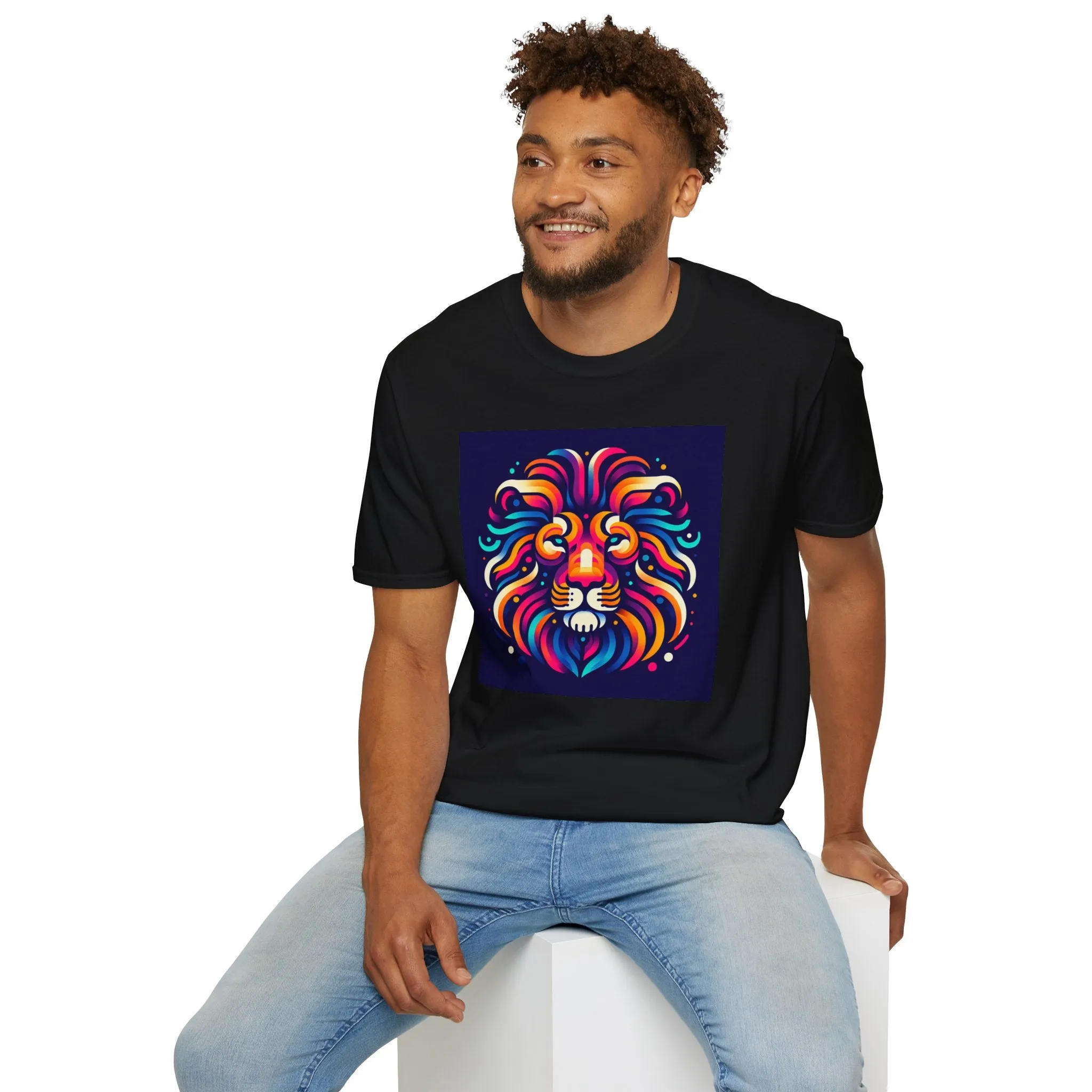 Colorful Lion Unisex Softstyle T-Shirt - Vibrant Animal Art Tee