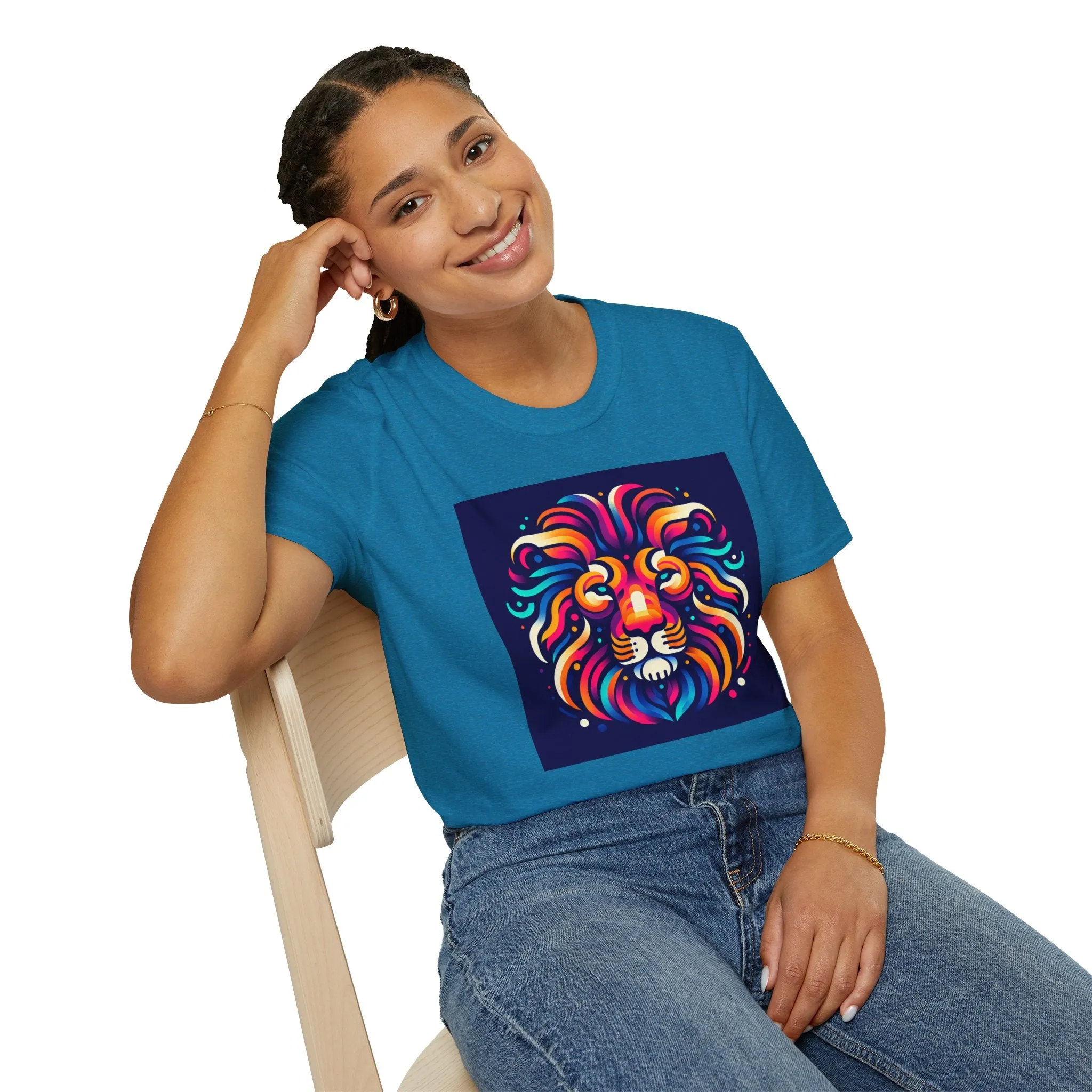 Colorful Lion Unisex Softstyle T-Shirt - Vibrant Animal Art Tee
