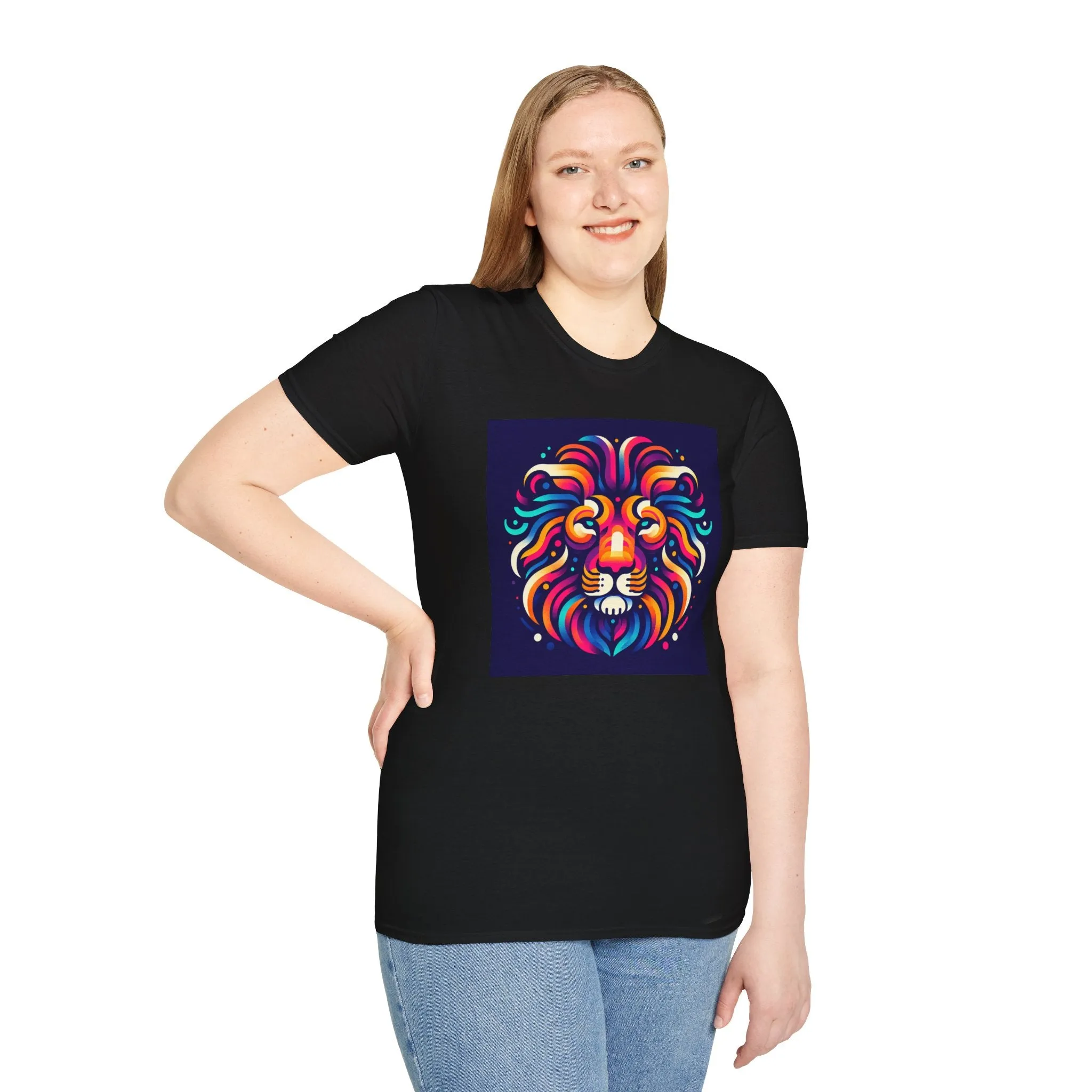 Colorful Lion Unisex Softstyle T-Shirt - Vibrant Animal Art Tee