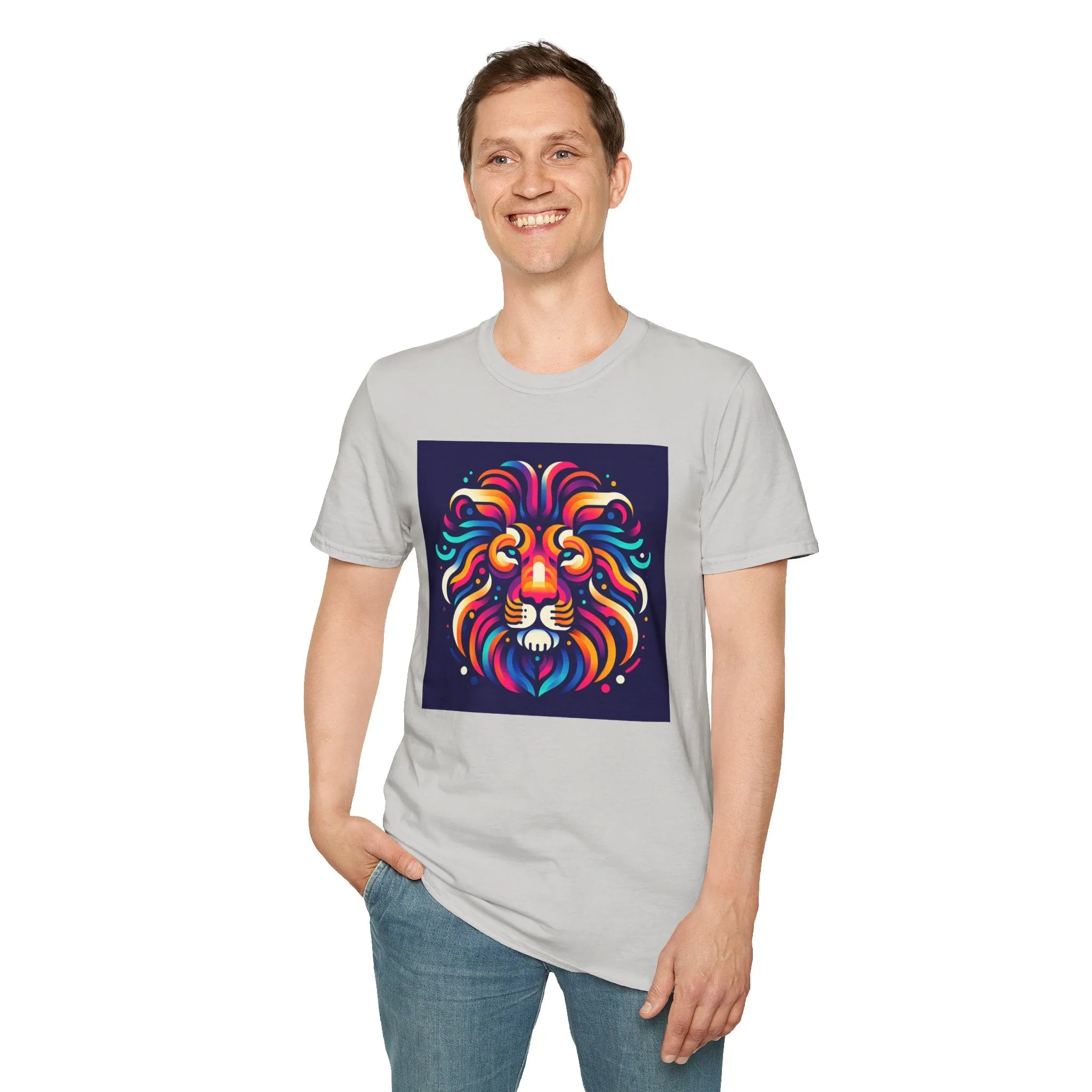 Colorful Lion Unisex Softstyle T-Shirt - Vibrant Animal Art Tee