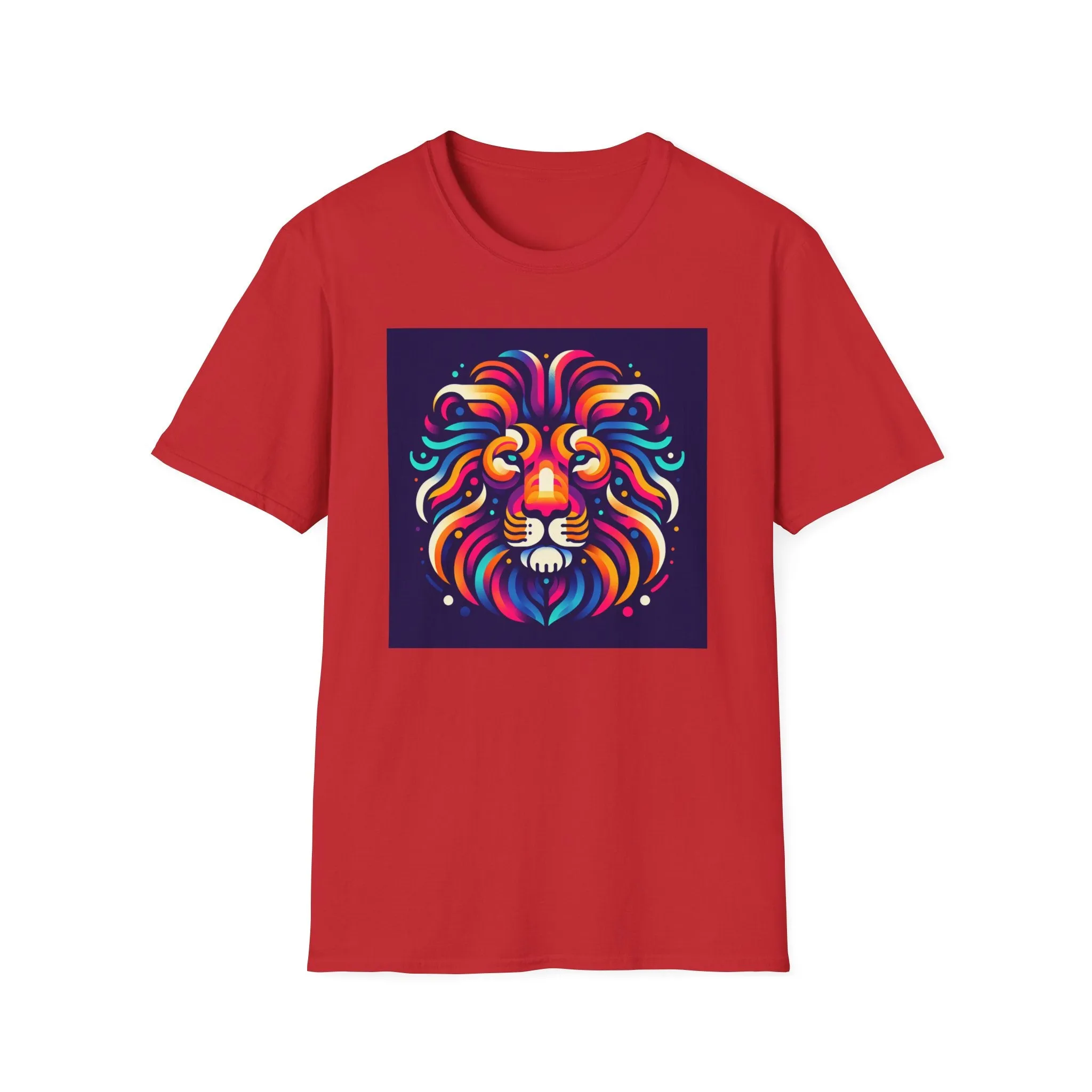 Colorful Lion Unisex Softstyle T-Shirt - Vibrant Animal Art Tee