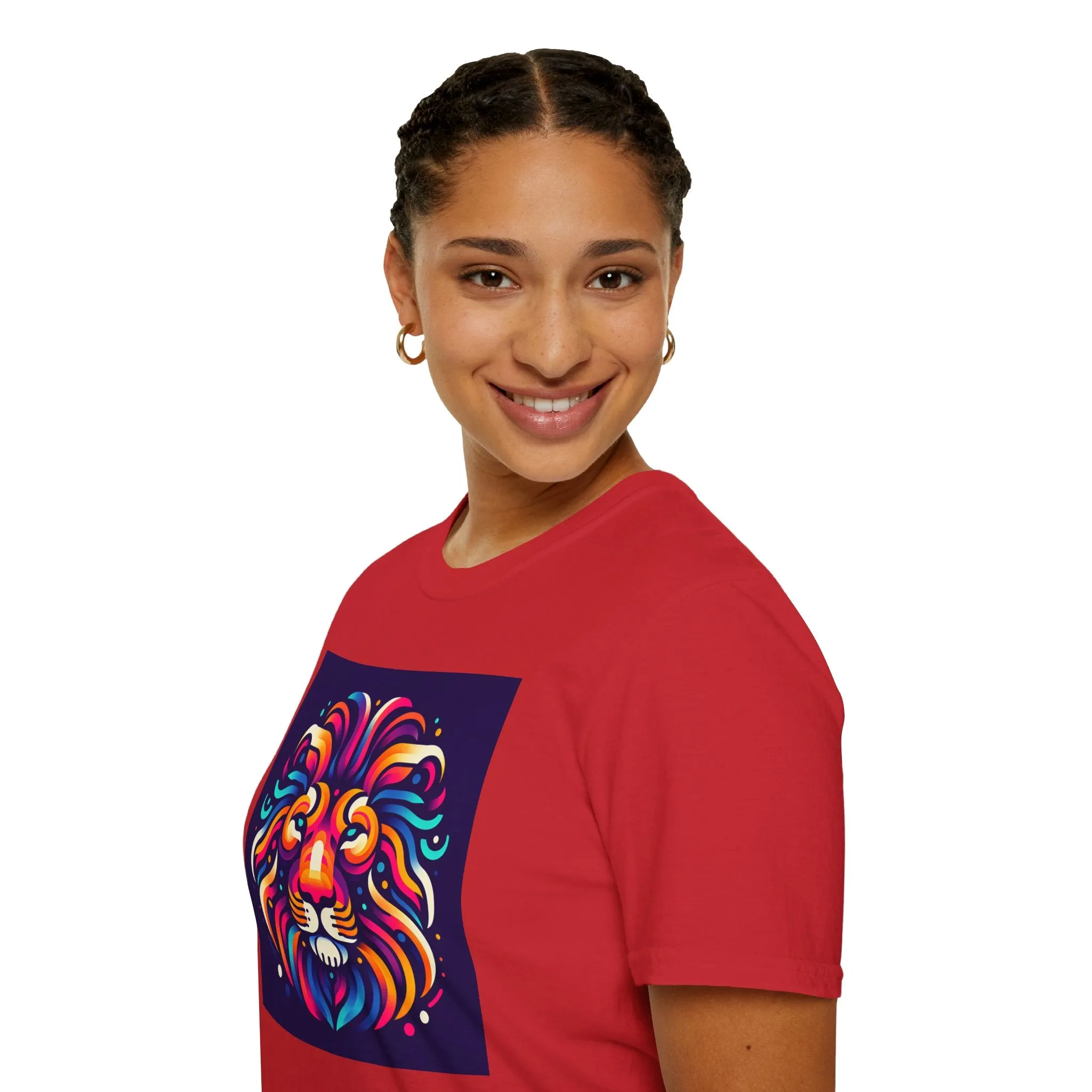 Colorful Lion Unisex Softstyle T-Shirt - Vibrant Animal Art Tee