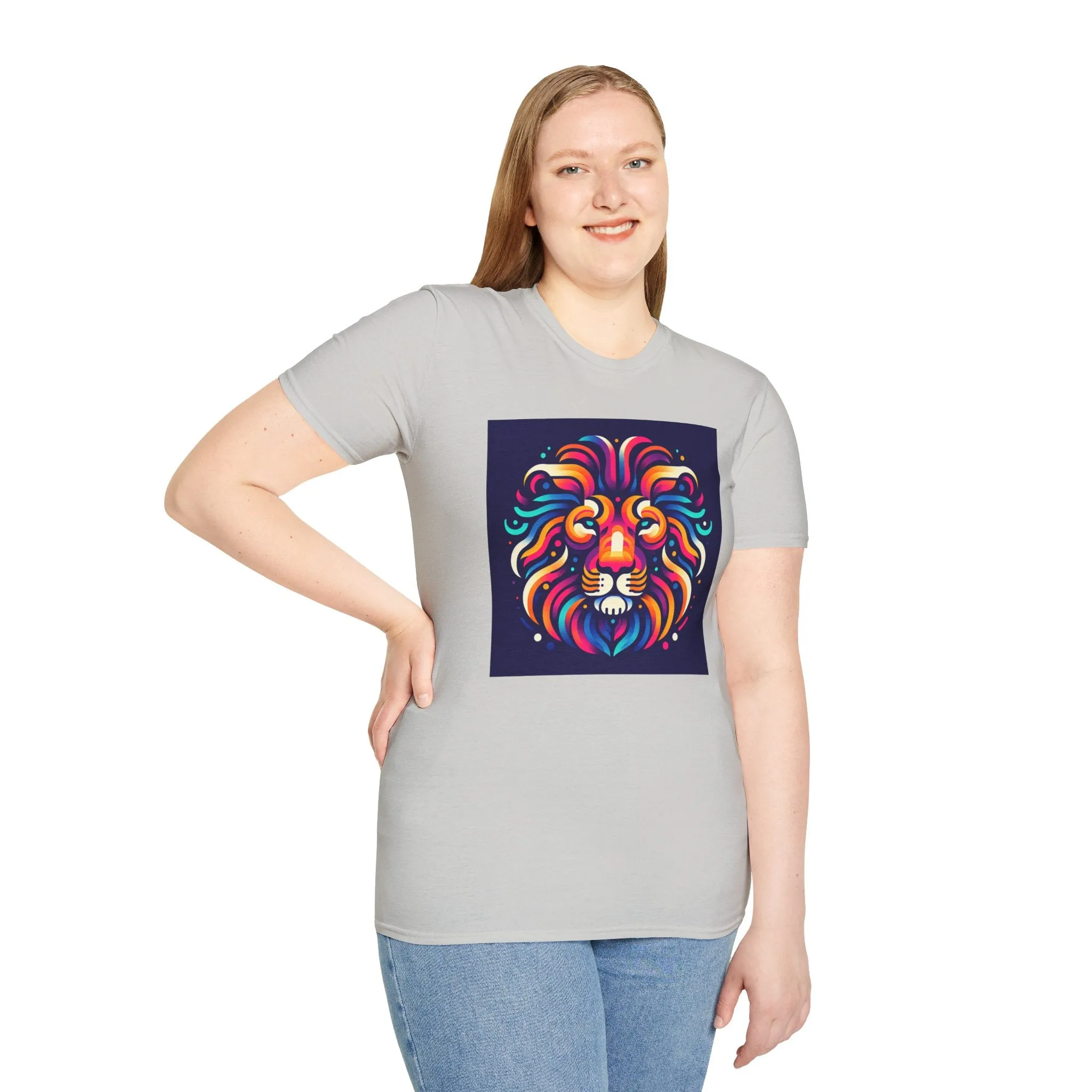 Colorful Lion Unisex Softstyle T-Shirt - Vibrant Animal Art Tee