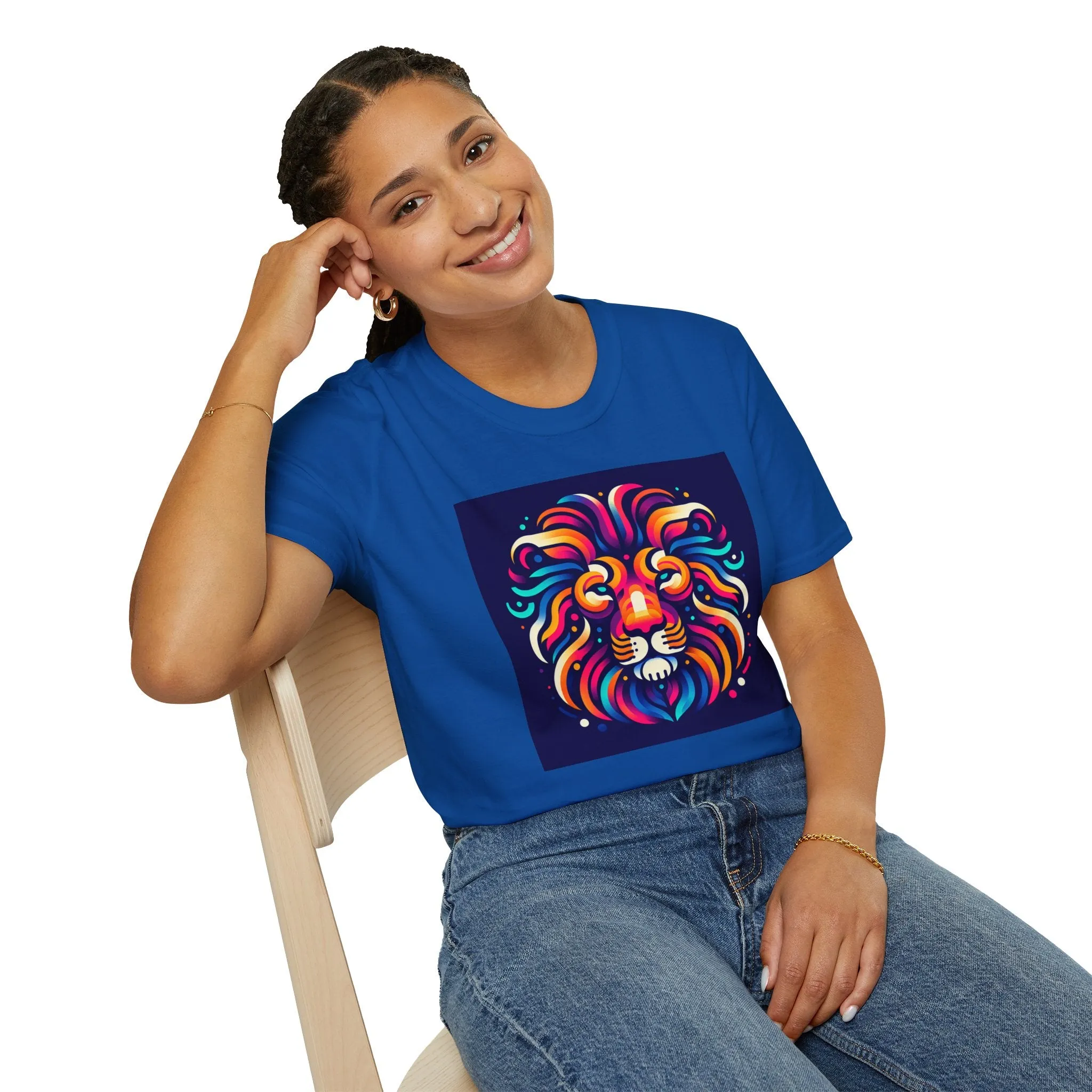 Colorful Lion Unisex Softstyle T-Shirt - Vibrant Animal Art Tee