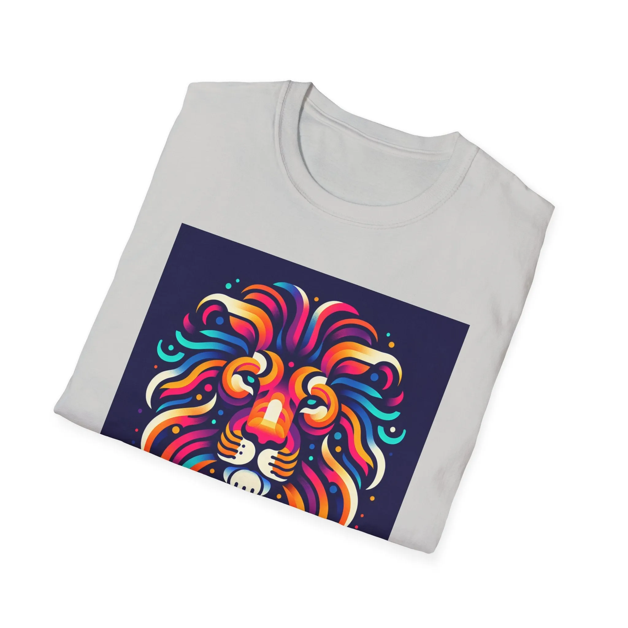 Colorful Lion Unisex Softstyle T-Shirt - Vibrant Animal Art Tee