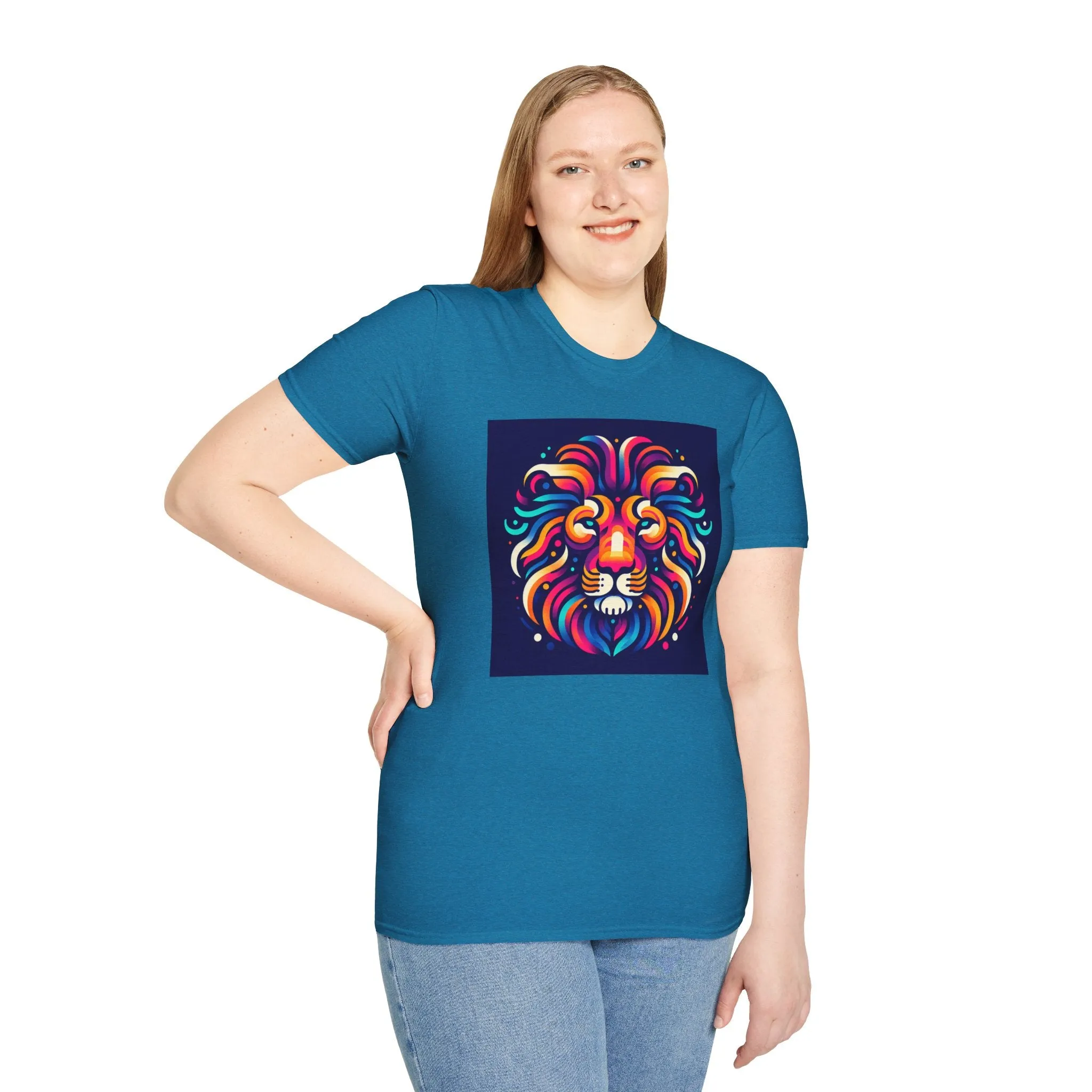 Colorful Lion Unisex Softstyle T-Shirt - Vibrant Animal Art Tee