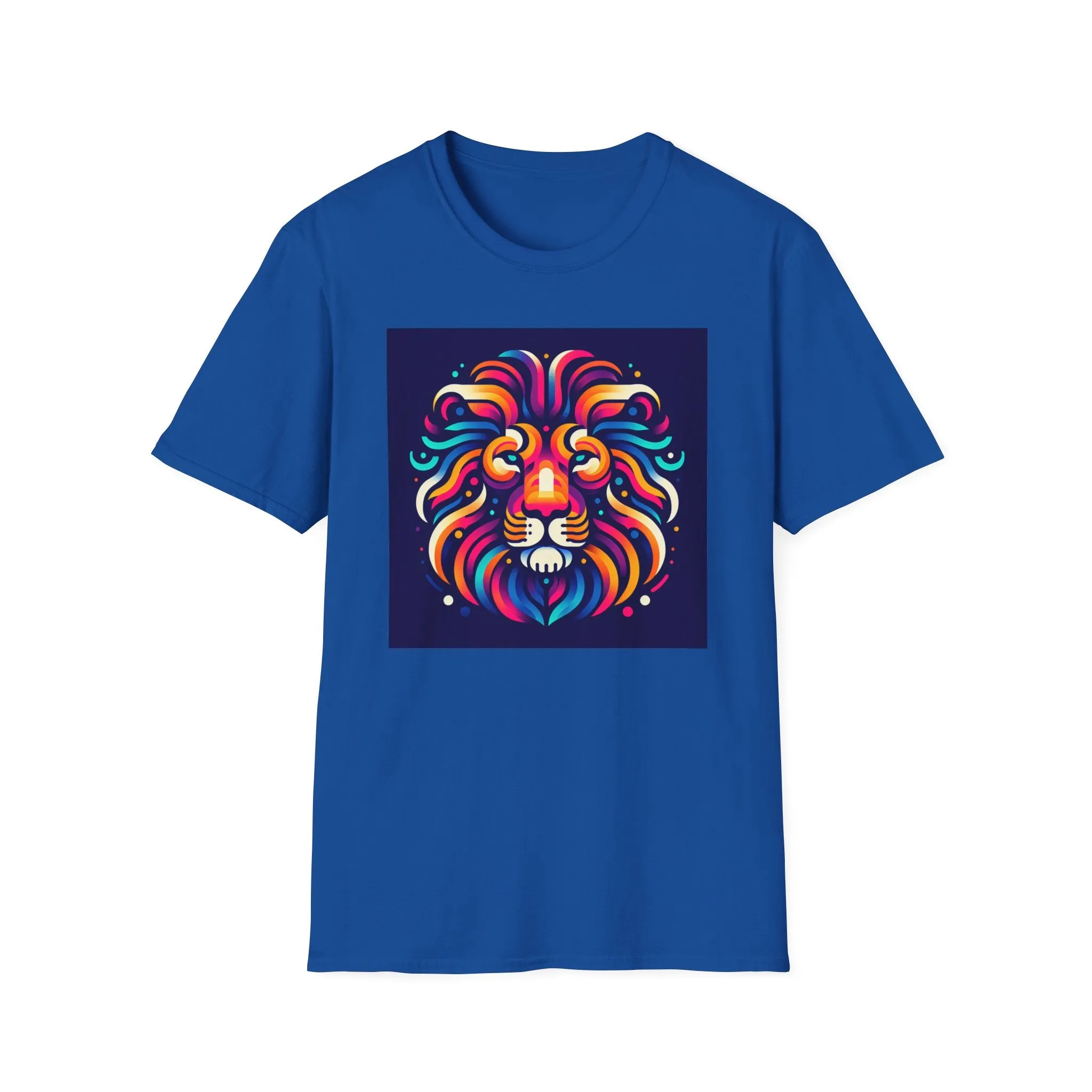 Colorful Lion Unisex Softstyle T-Shirt - Vibrant Animal Art Tee