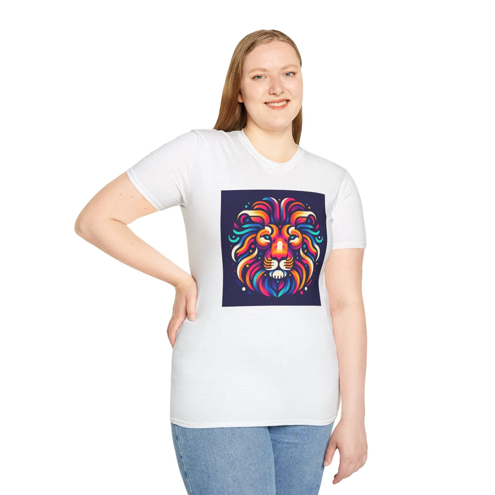 Colorful Lion Unisex Softstyle T-Shirt - Vibrant Animal Art Tee