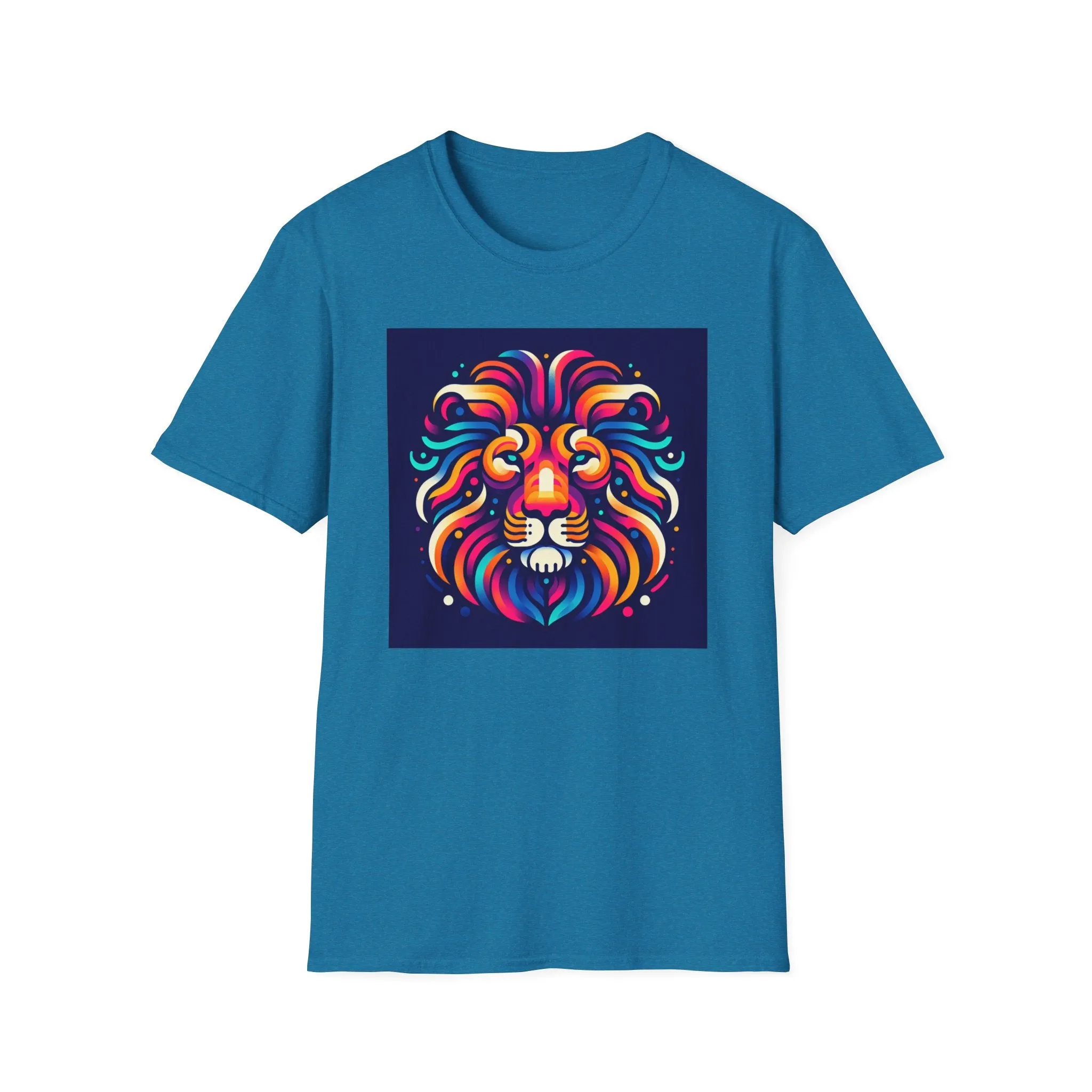 Colorful Lion Unisex Softstyle T-Shirt - Vibrant Animal Art Tee