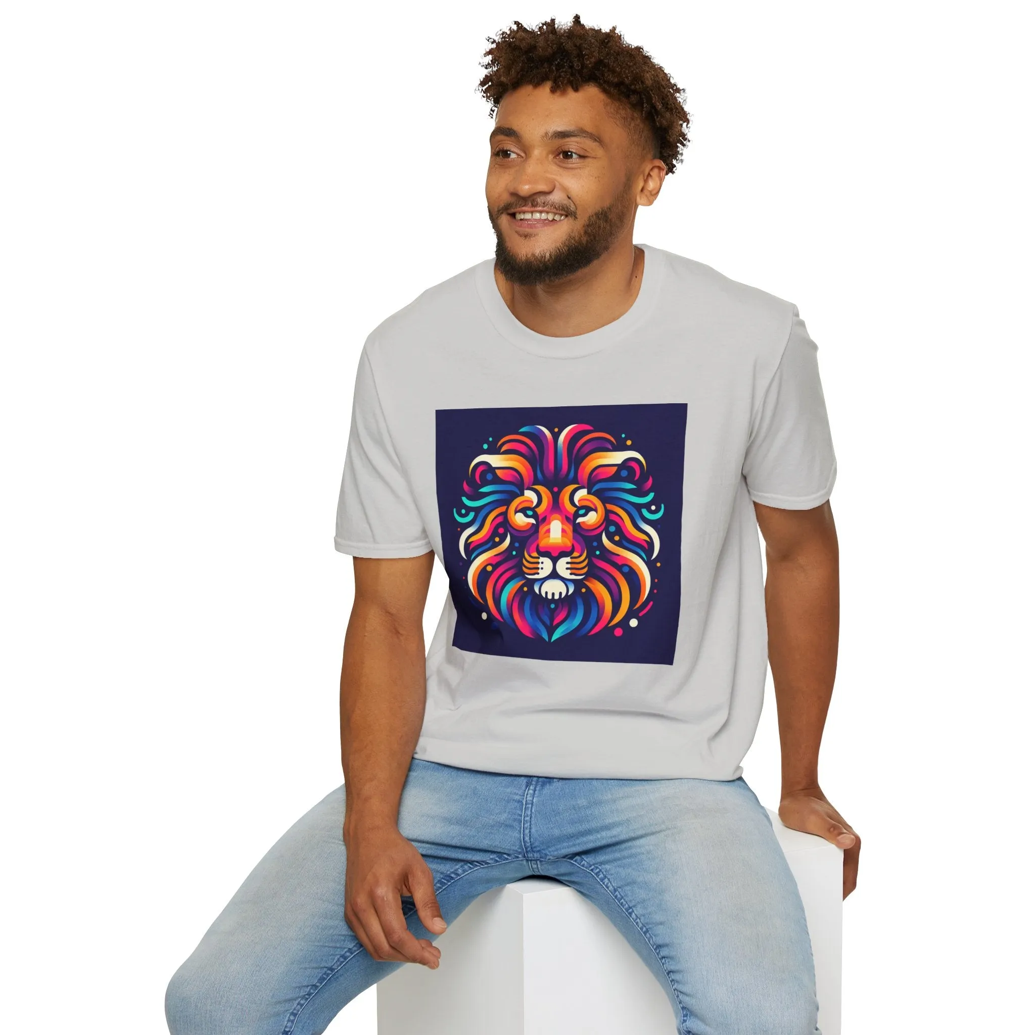 Colorful Lion Unisex Softstyle T-Shirt - Vibrant Animal Art Tee