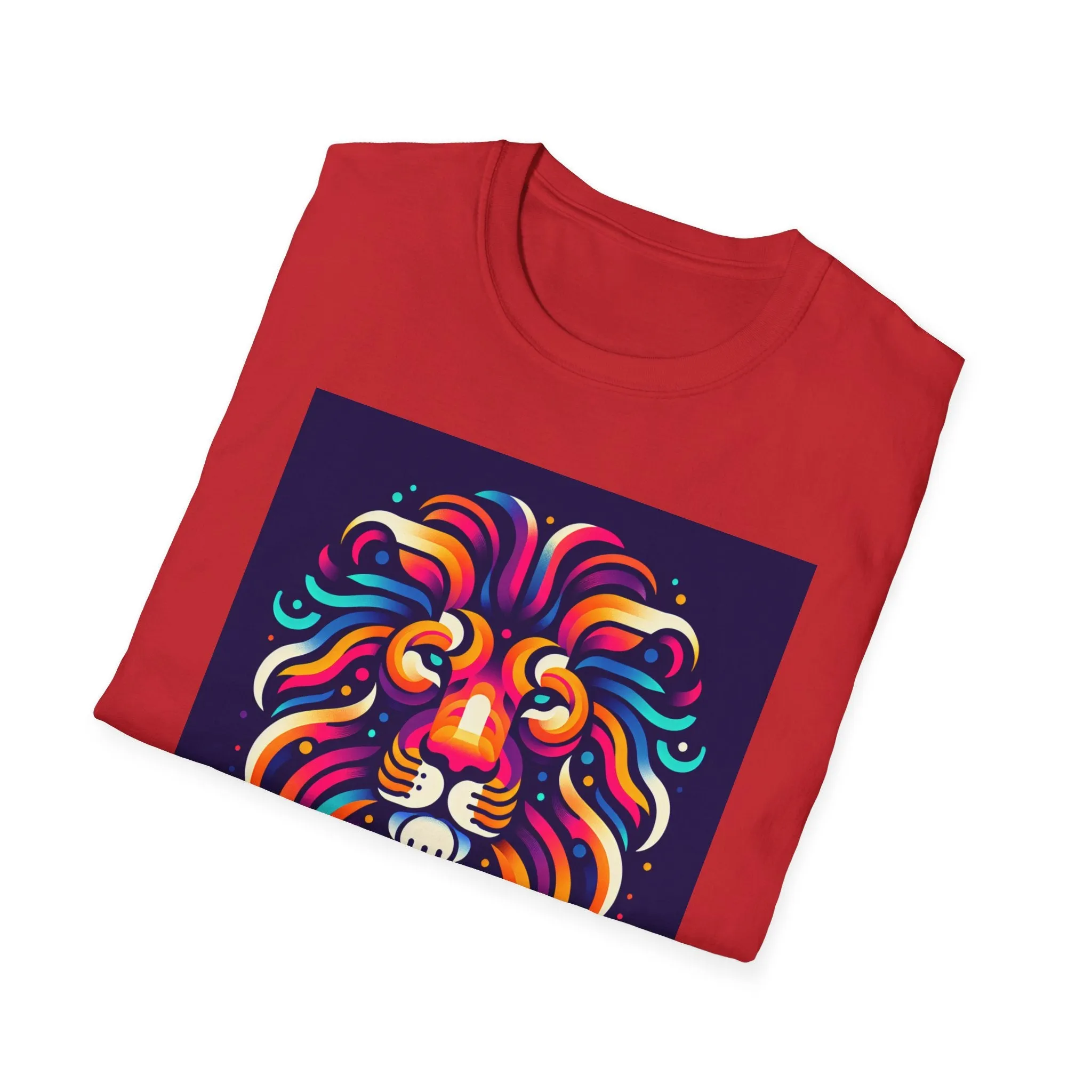 Colorful Lion Unisex Softstyle T-Shirt - Vibrant Animal Art Tee