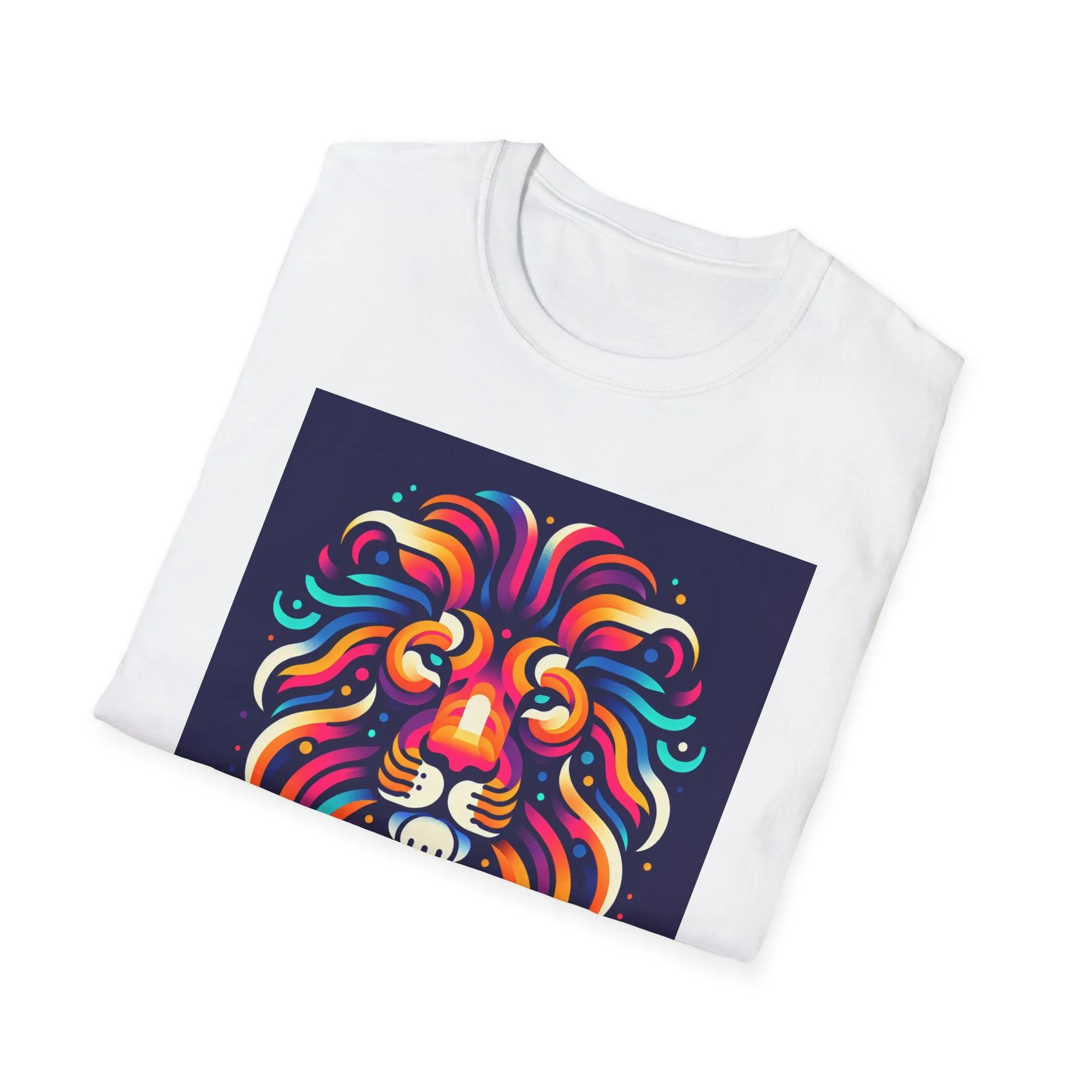 Colorful Lion Unisex Softstyle T-Shirt - Vibrant Animal Art Tee