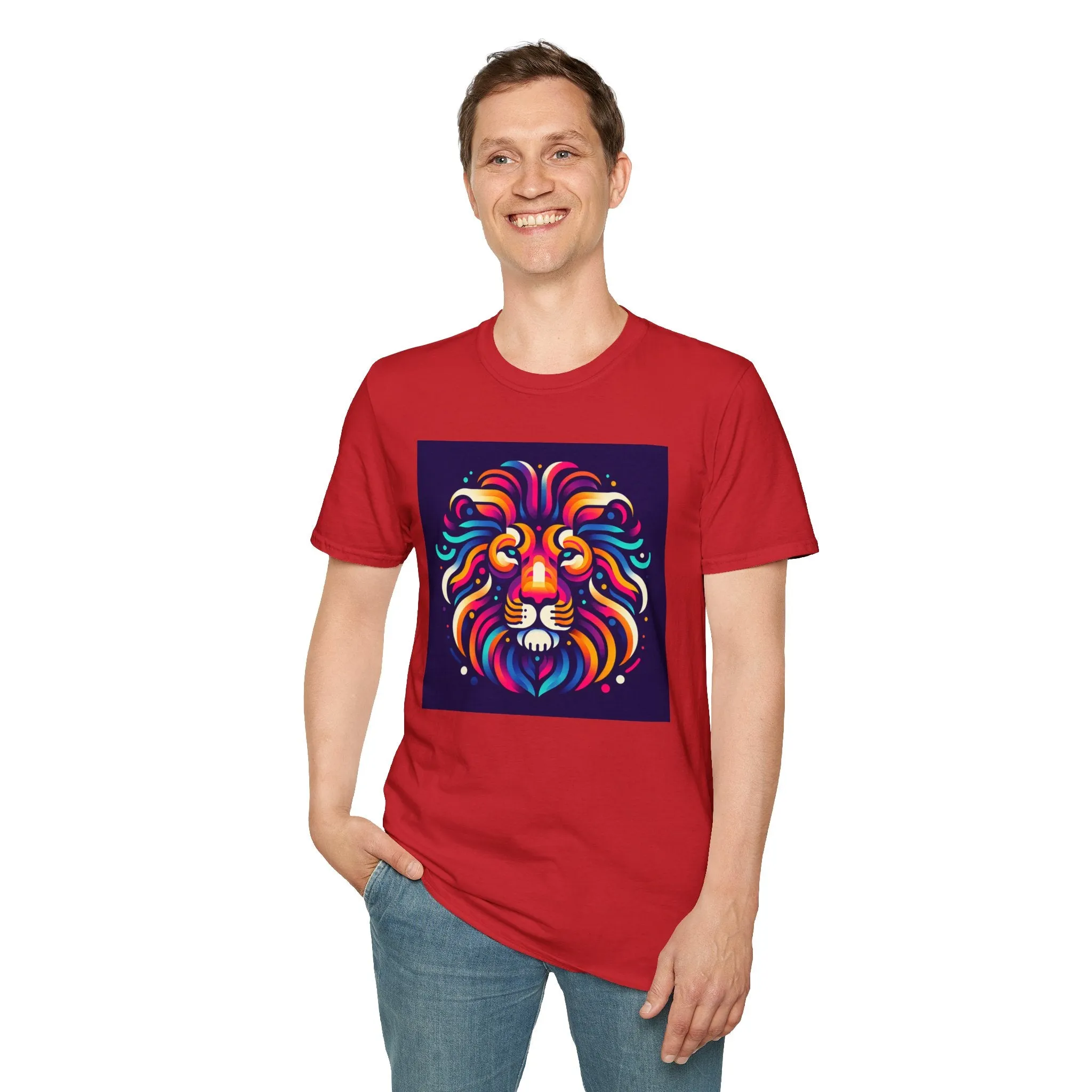 Colorful Lion Unisex Softstyle T-Shirt - Vibrant Animal Art Tee