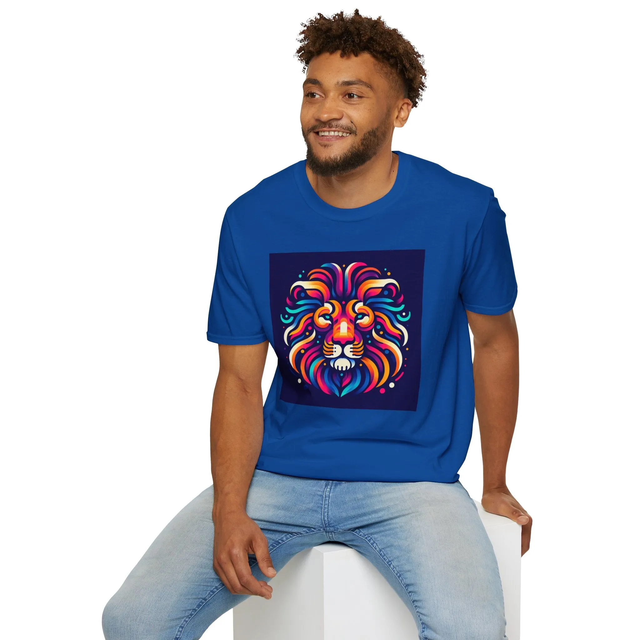 Colorful Lion Unisex Softstyle T-Shirt - Vibrant Animal Art Tee