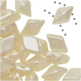 Czech Glass DiamonDuo, 2-Hole Diamond Shaped Beads 5x8mm, Cream Airy Pearl (10 Gram Pack)