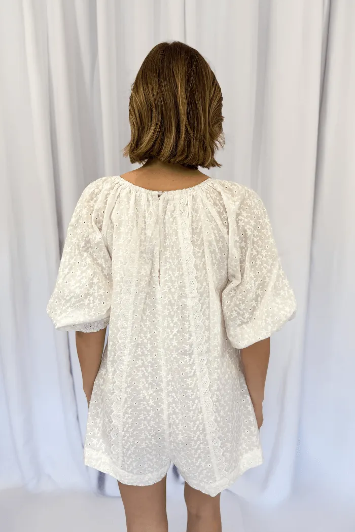 Eyelet Romper in White