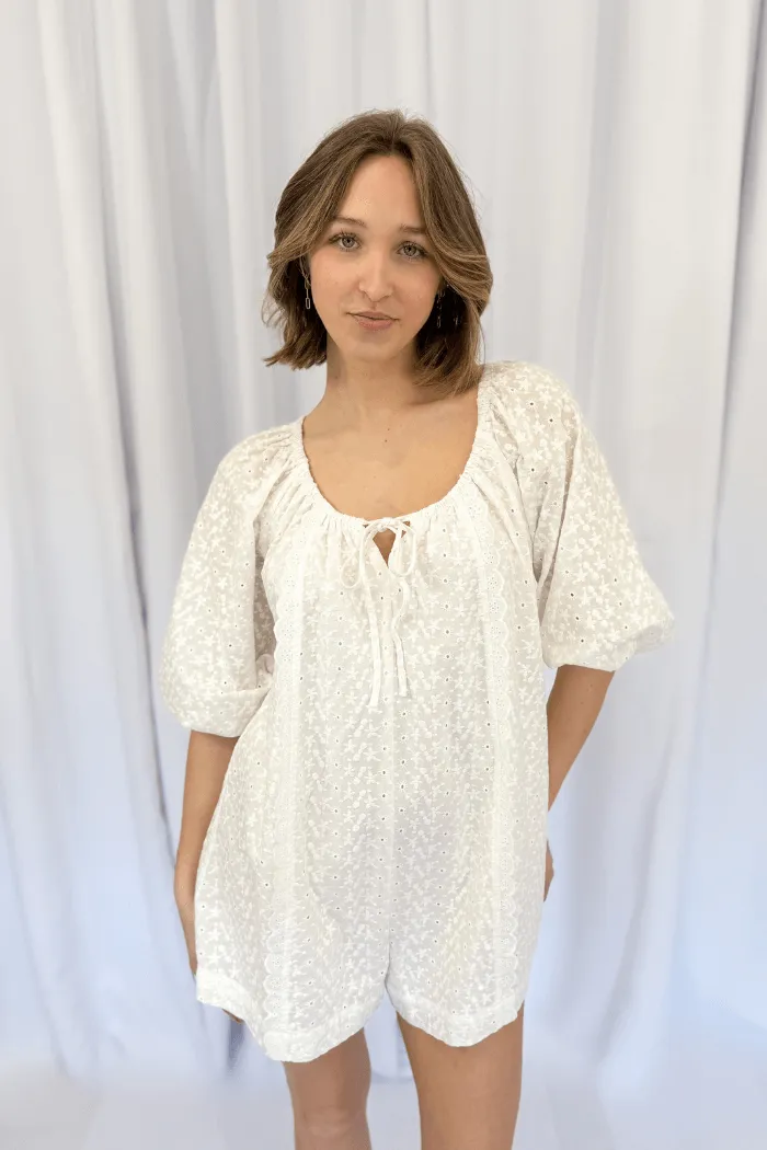 Eyelet Romper in White