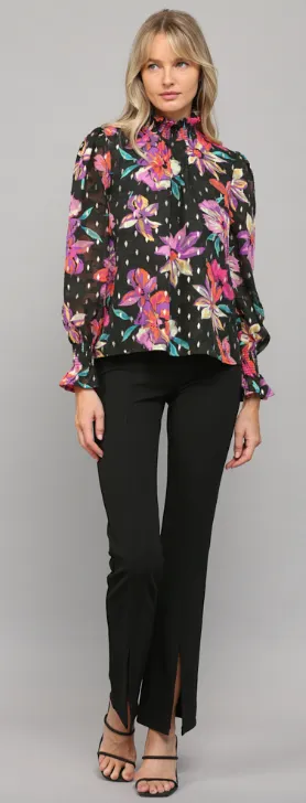 Floral Print Chiffon High Neck Blouse