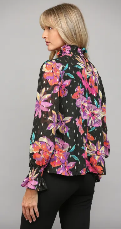 Floral Print Chiffon High Neck Blouse
