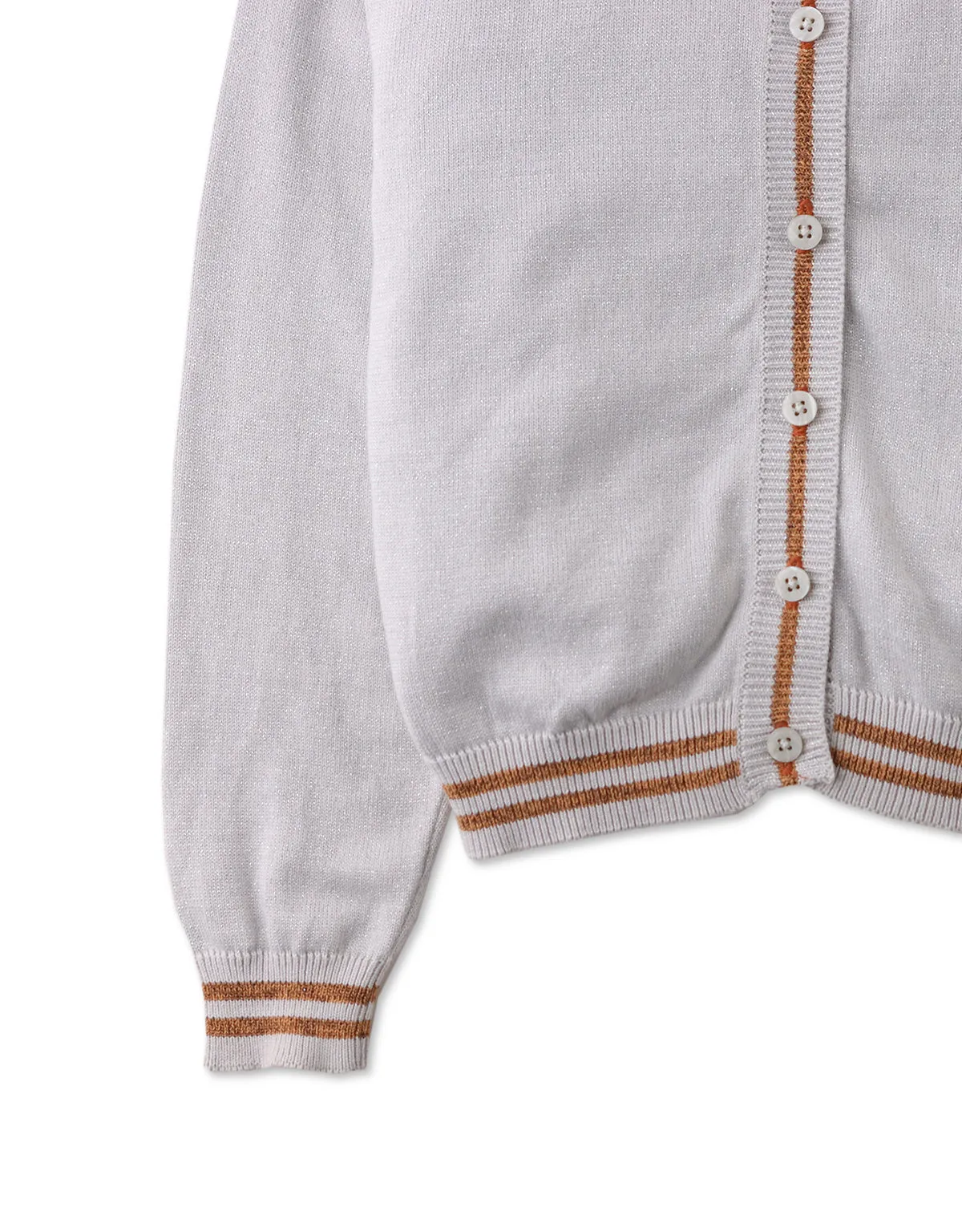 GIRLS CARDI WITH STRIPEY RIBBED TRIMS