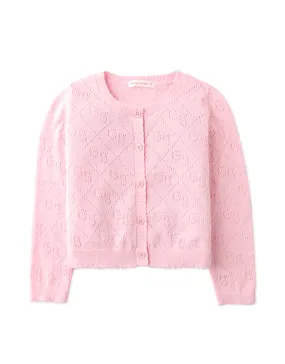 GIRLS GS POINTELLE CARDI WITH MINI SCALLOPED RIB TRIMS