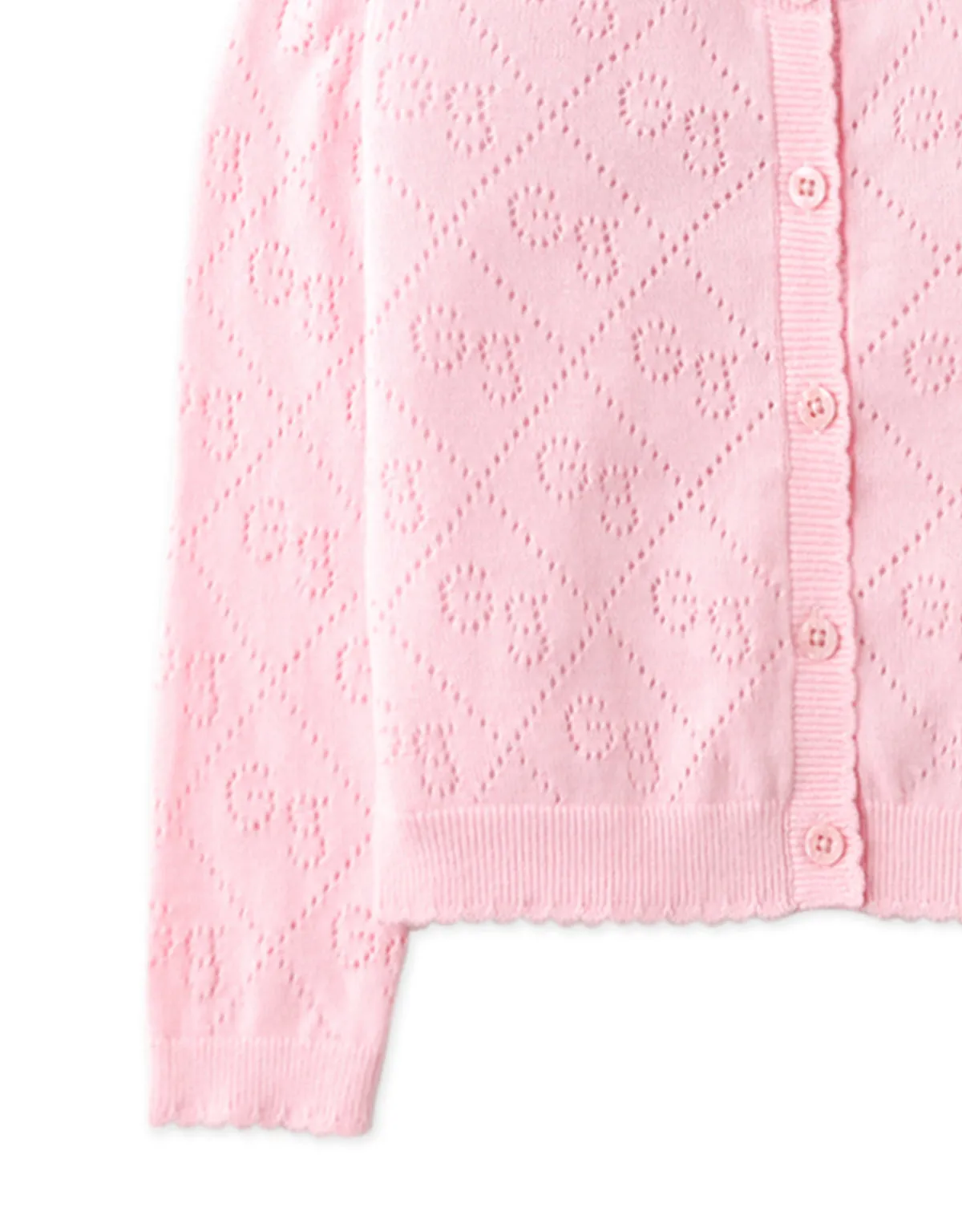 GIRLS GS POINTELLE CARDI WITH MINI SCALLOPED RIB TRIMS